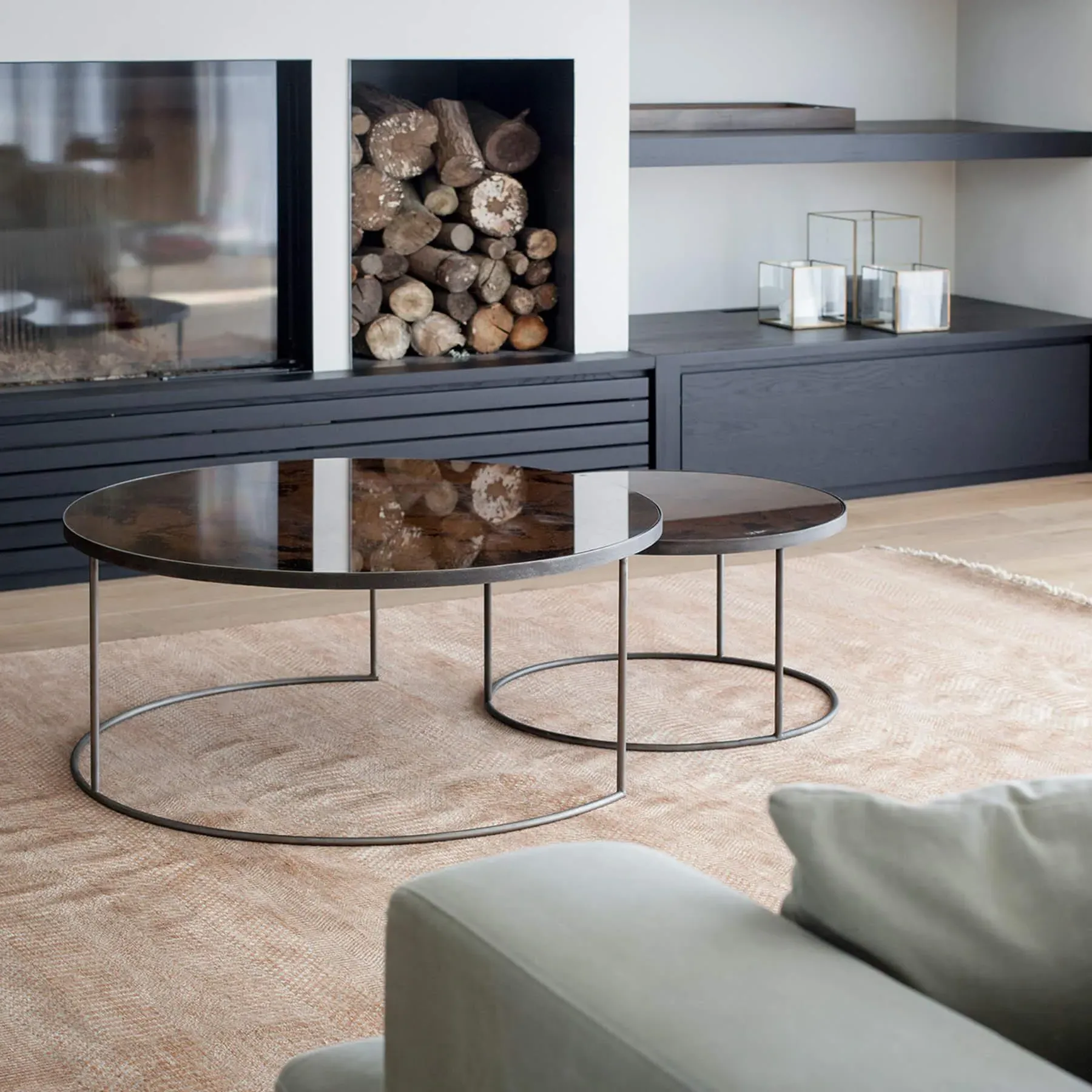 Nesting Coffee Table Set - Charcoal, Mirrored Glass