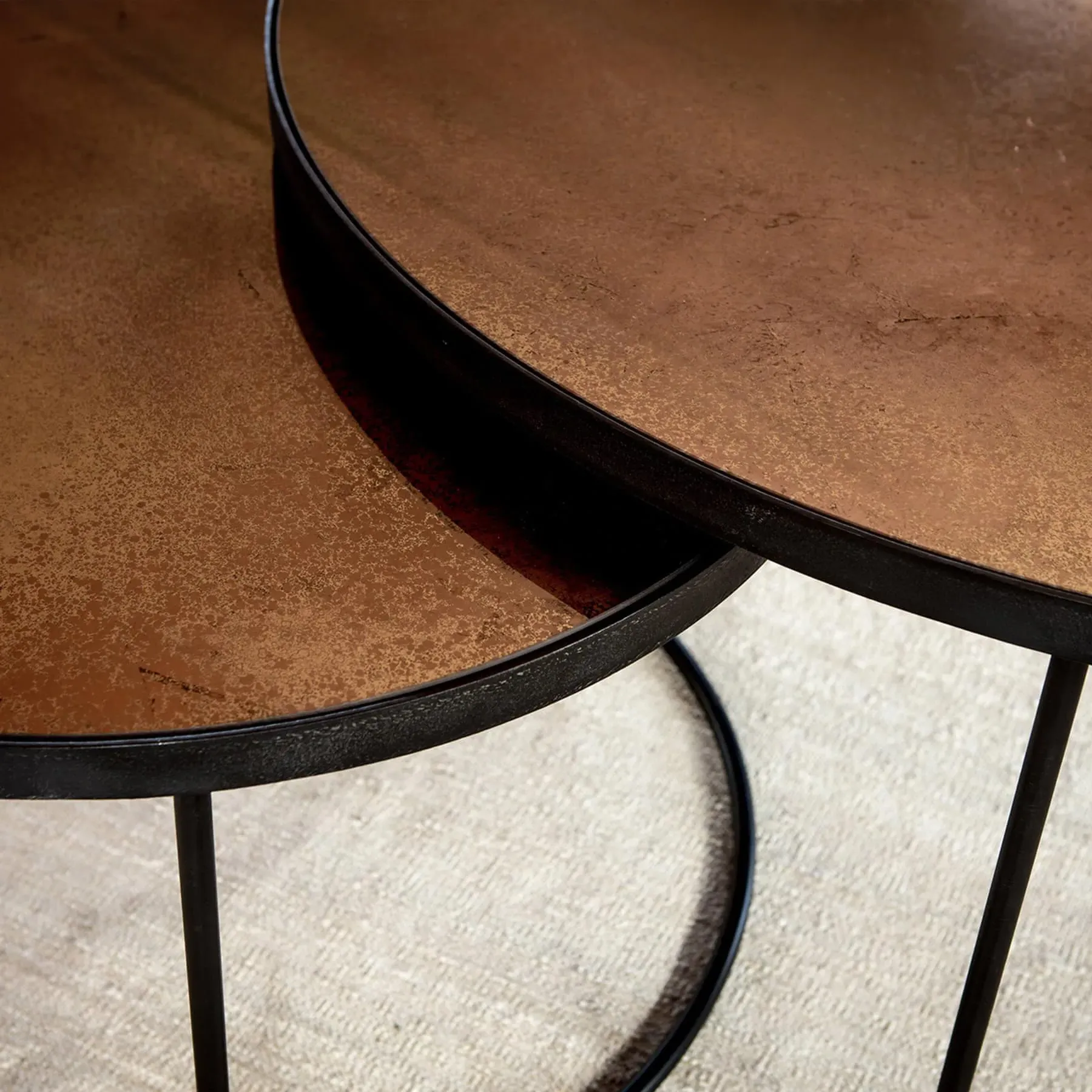 Nesting Coffee Table Set - Charcoal, Mirrored Glass