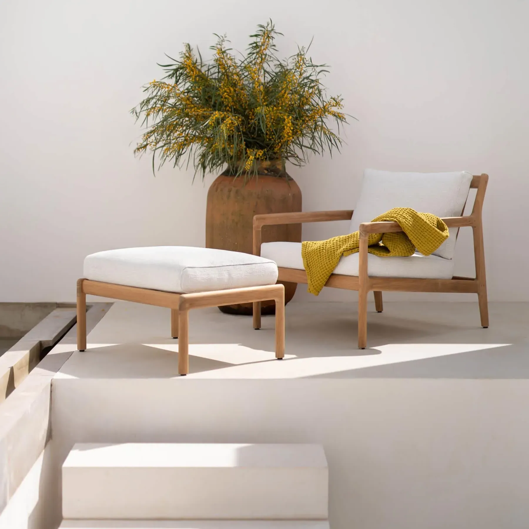 Outdoor Footstool - Off White, Teak