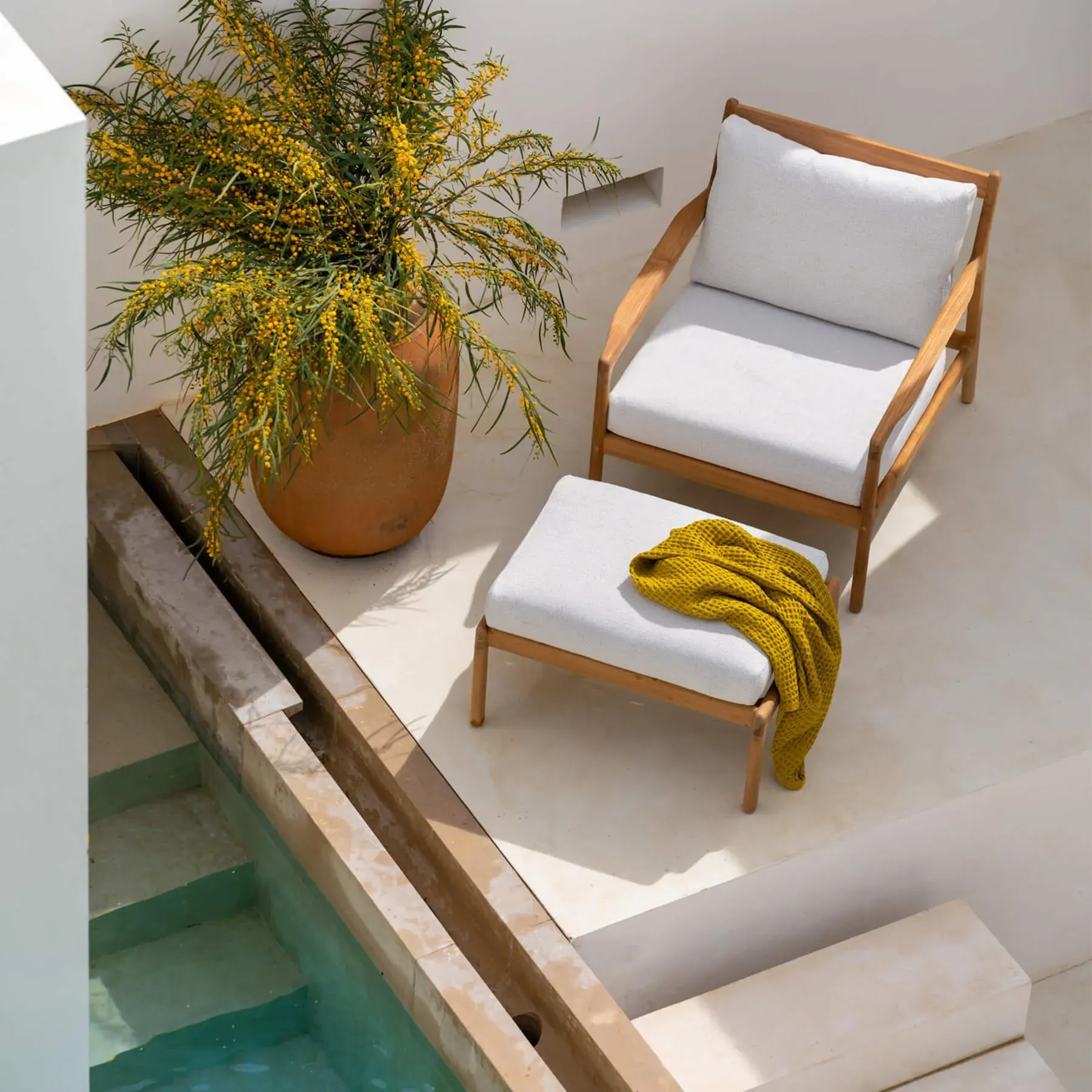Outdoor Footstool - Off White, Teak