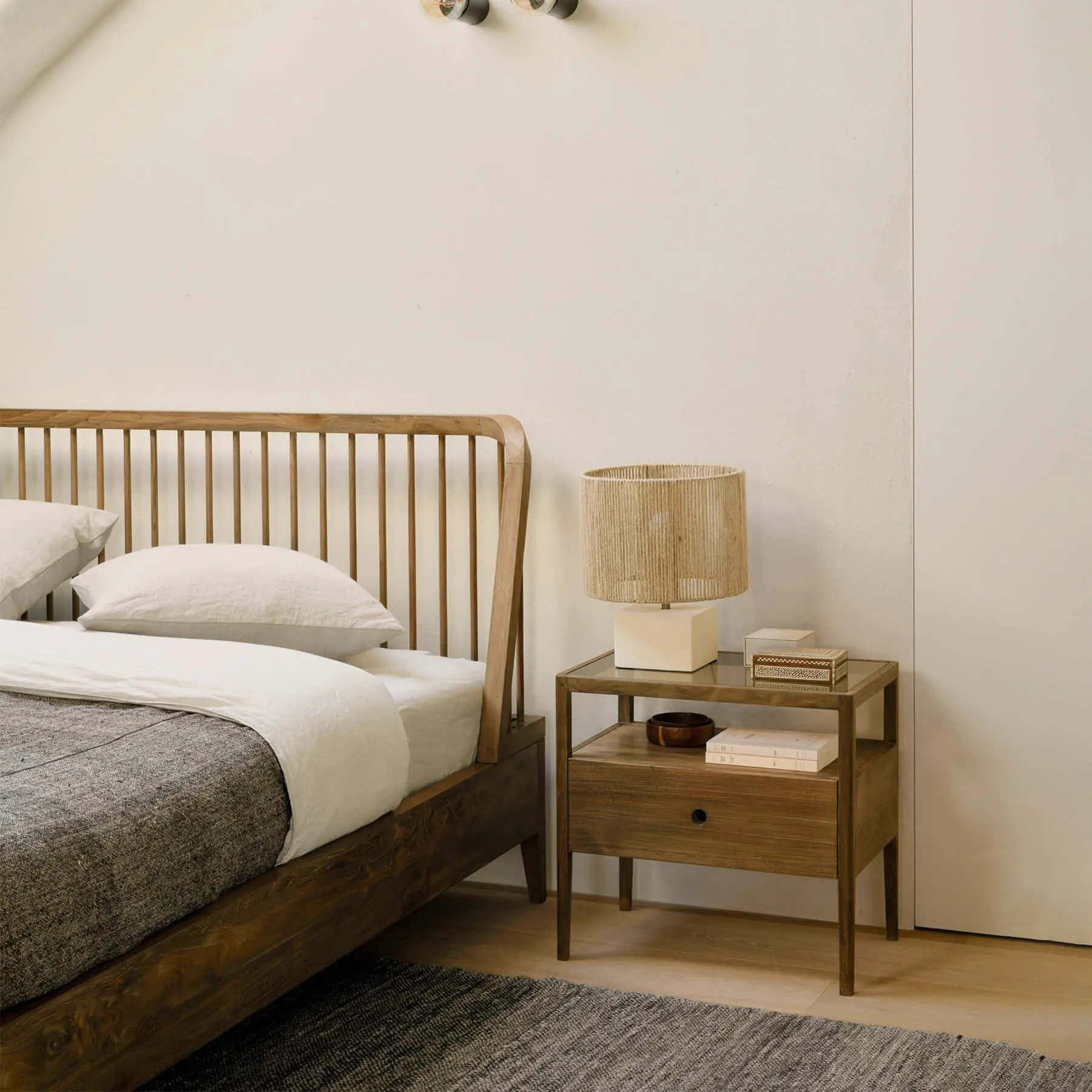 Spindle Bedside Table with Drawer - Oak, Wood