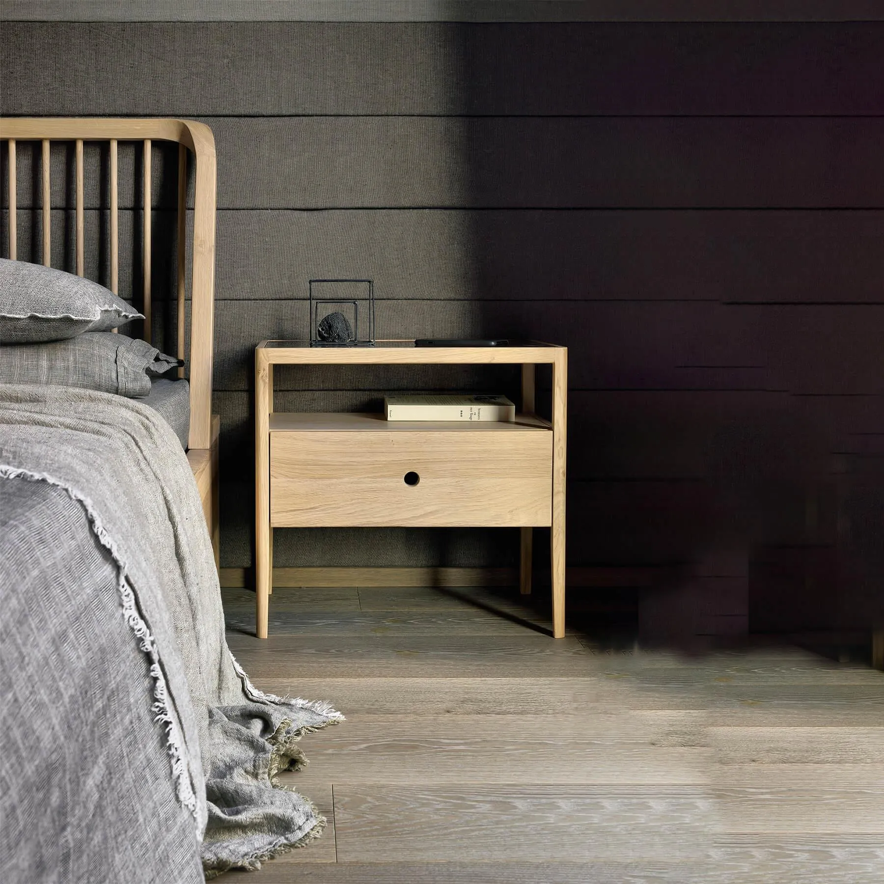 Spindle Bedside Table with Drawer - Oak, Wood