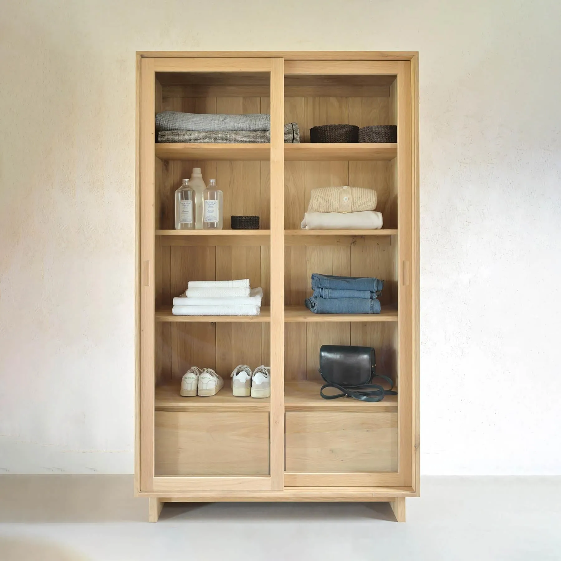 Wave Storage Cupboard with Sliding Doors - Oak
