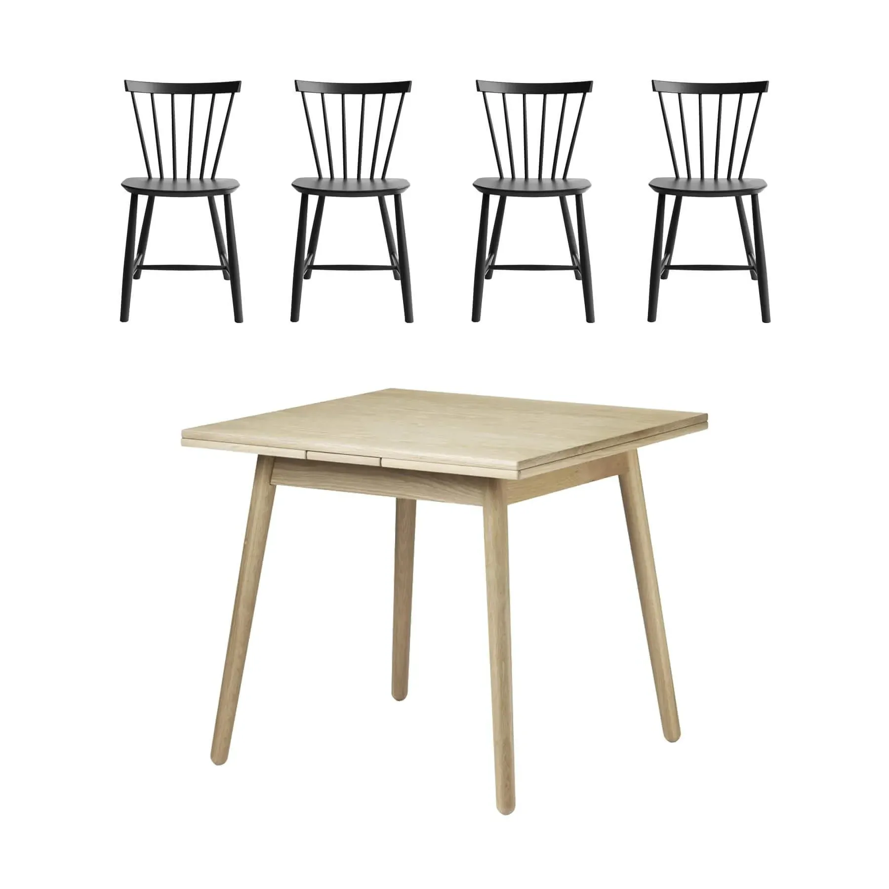 4-Seater Dining Set with Table - Black, Beech