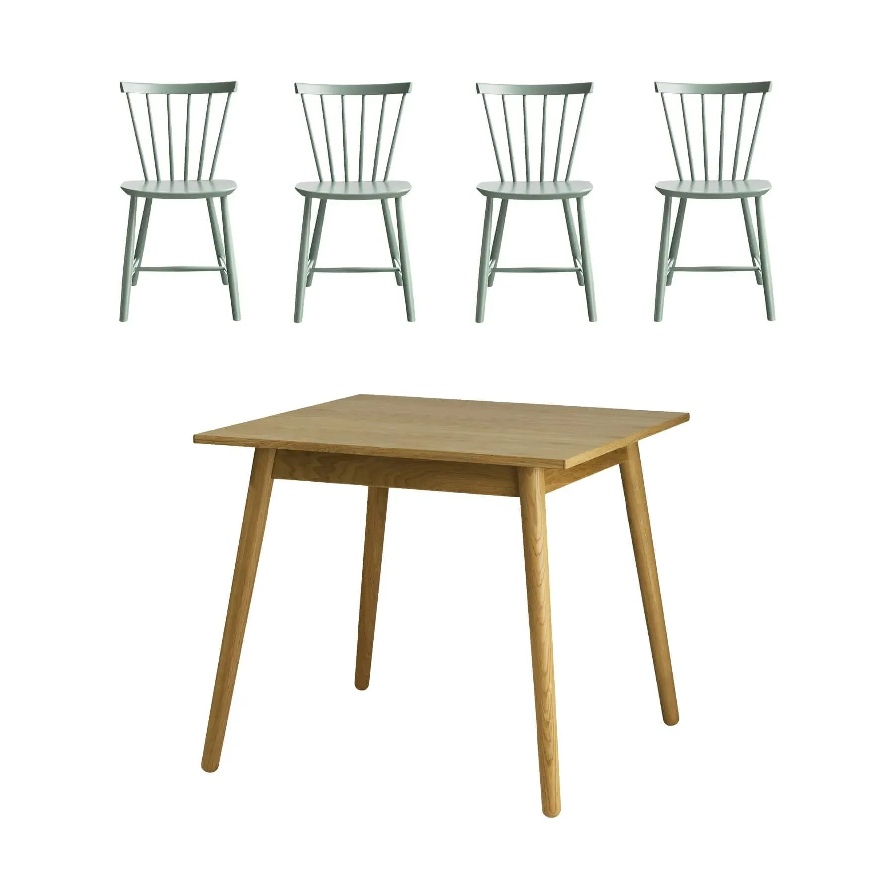 4-Seater Dining Set with Table - Green, Beech