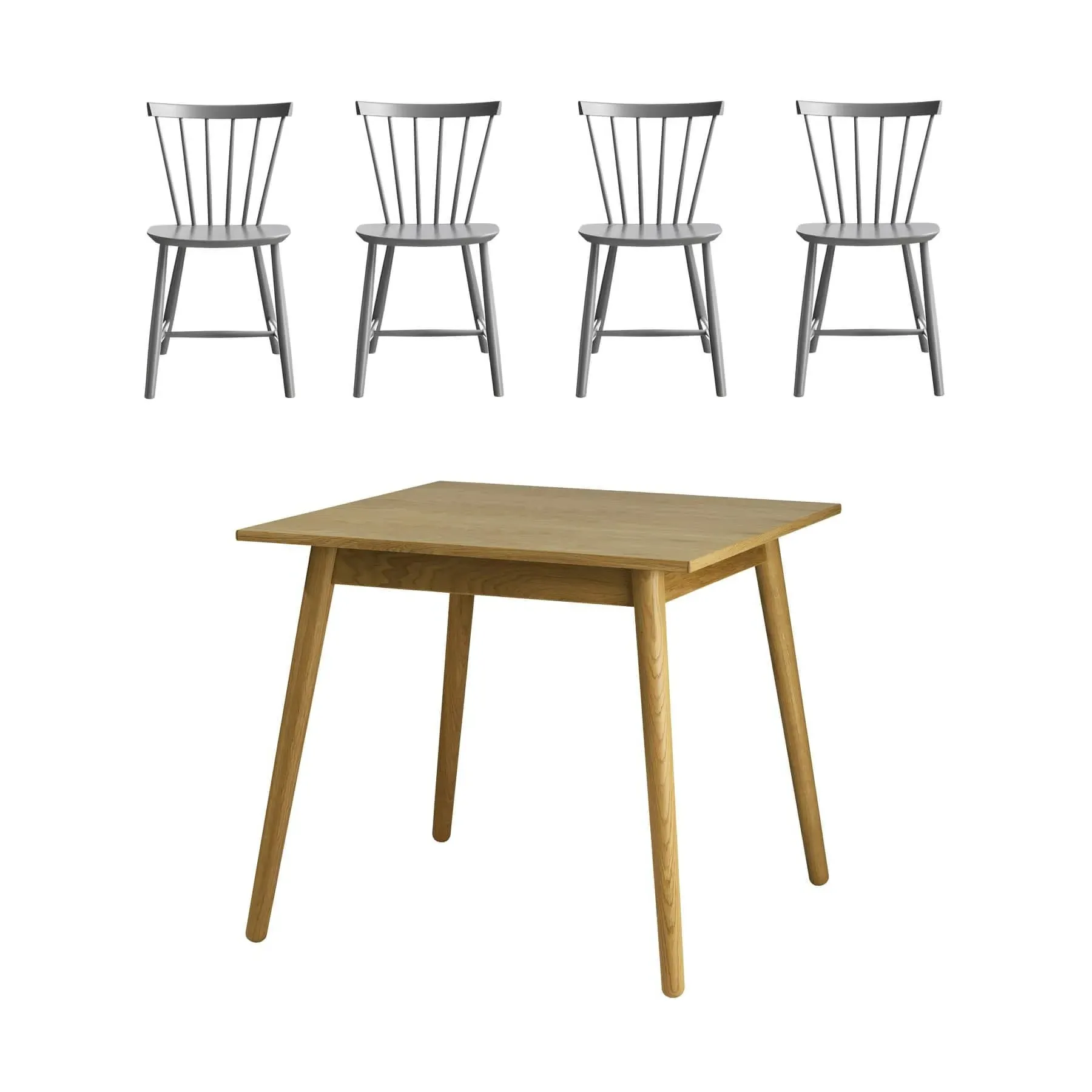 4-Seater Dining Set with Table - Grey, Beech