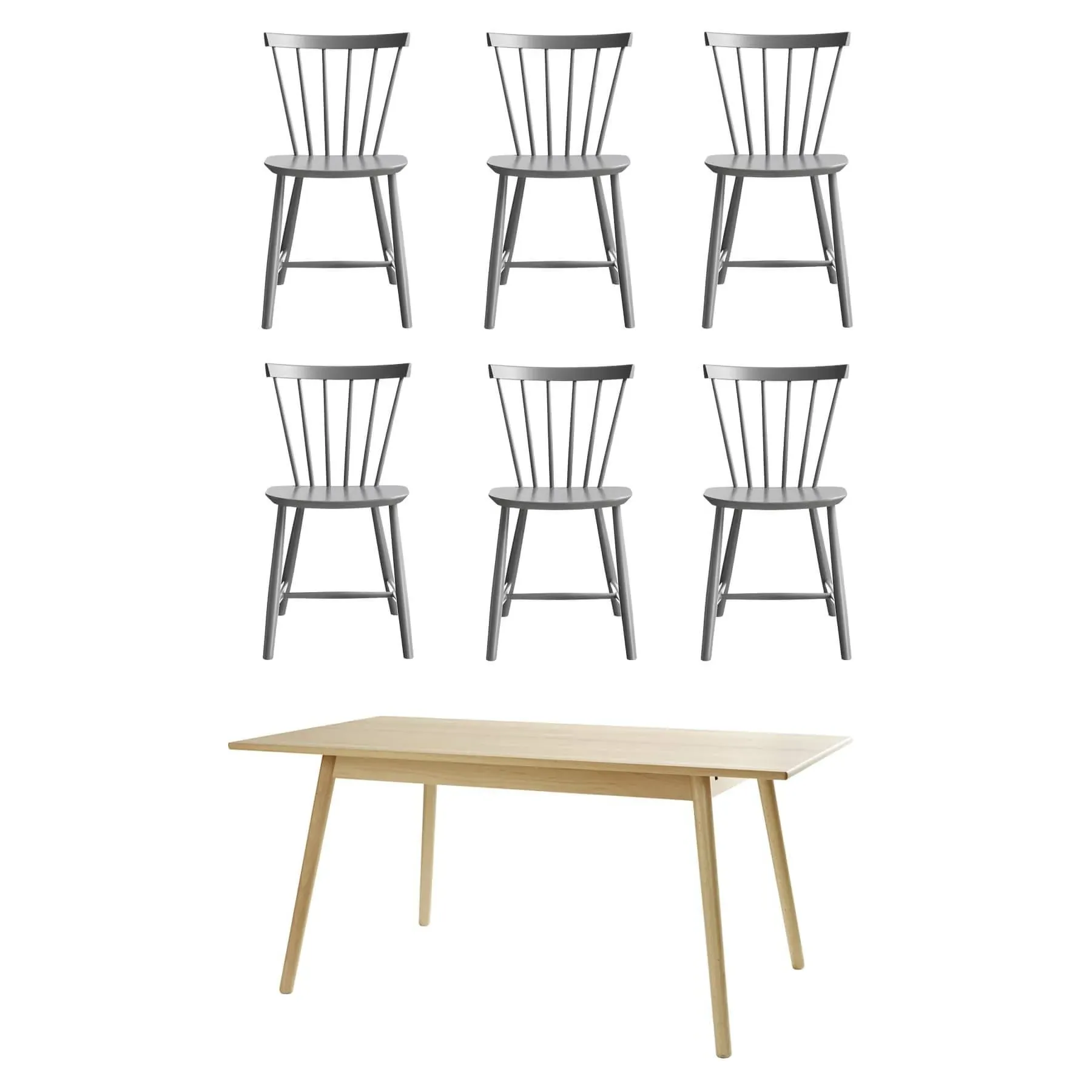 6-Seater Dining Set with Chairs - Grey, Beech