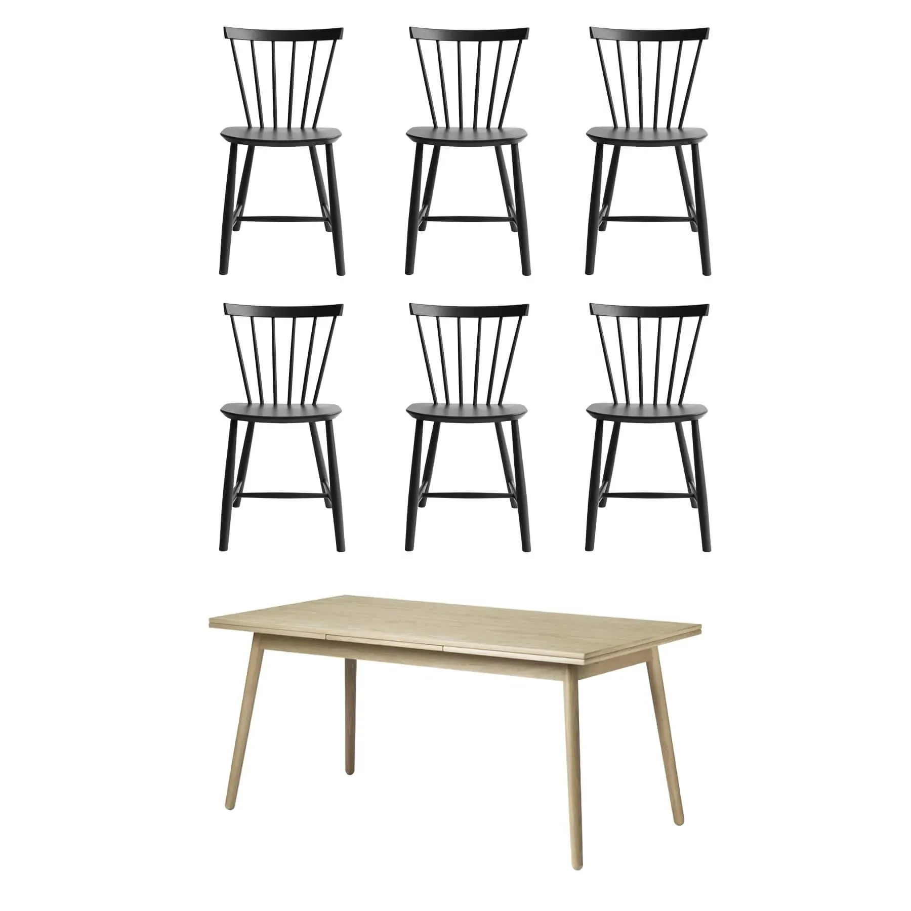 6-Seater Dining Set with Extension - Black, Beech