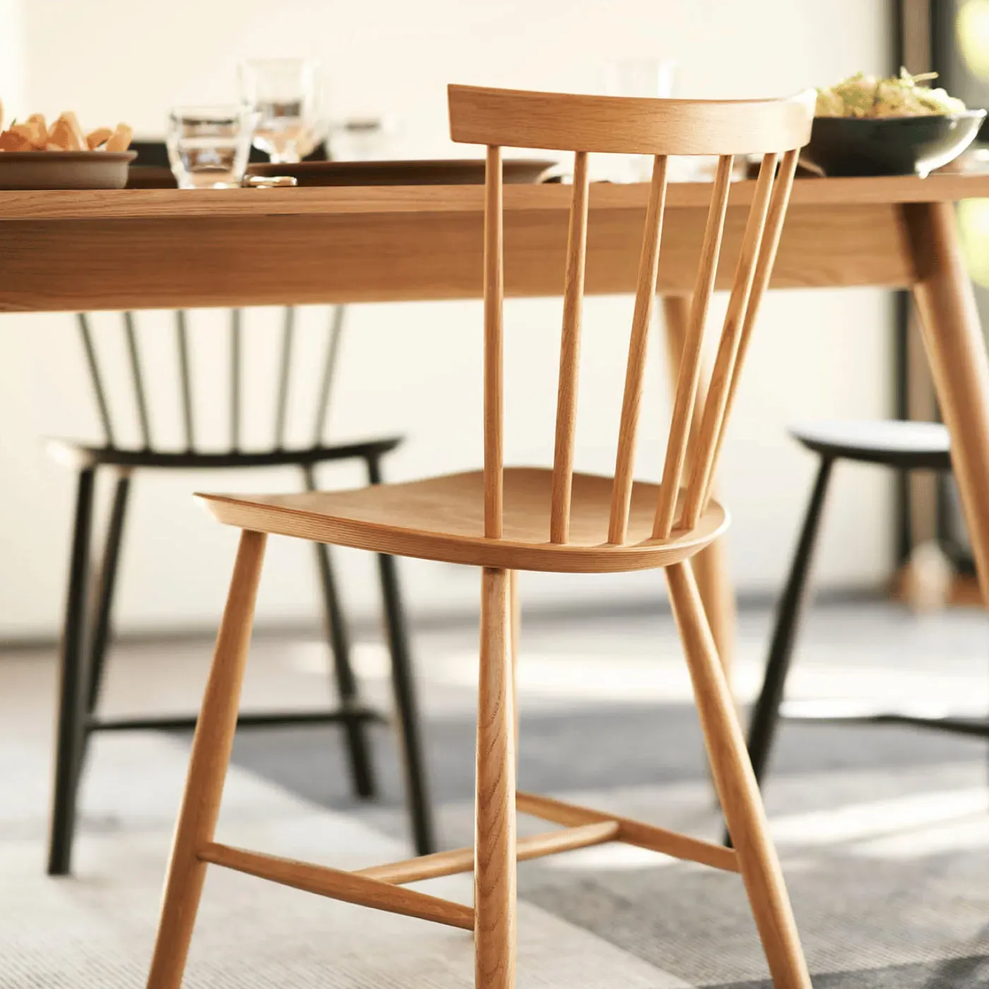 6-Seater Dining Set with Extensions - Black, Beech