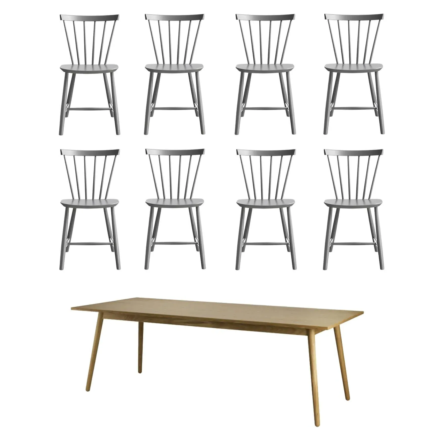 8-Seater Dining Set with Chairs - Grey, Beech