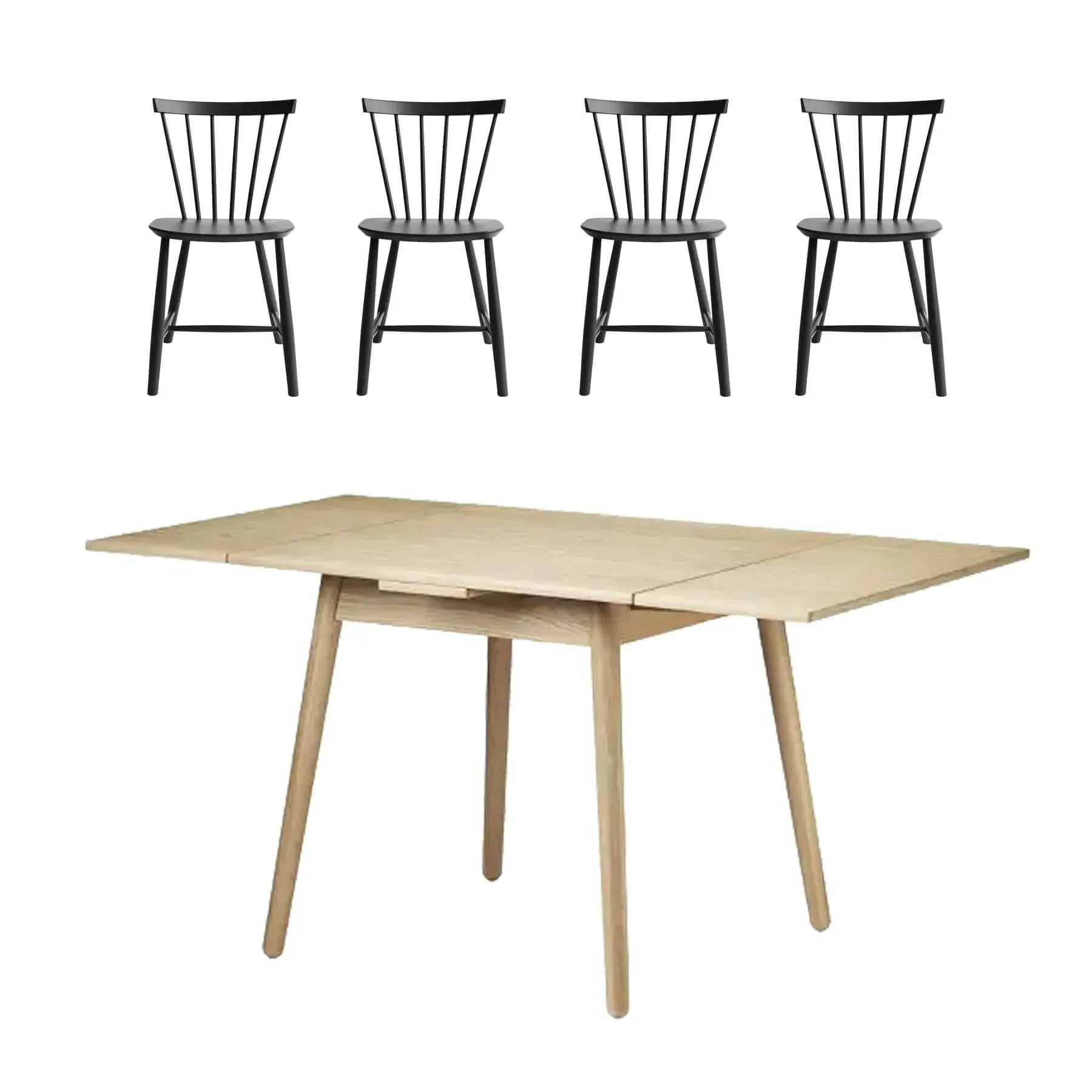 Extendable 4-Seater Dining Set - Black, Beech