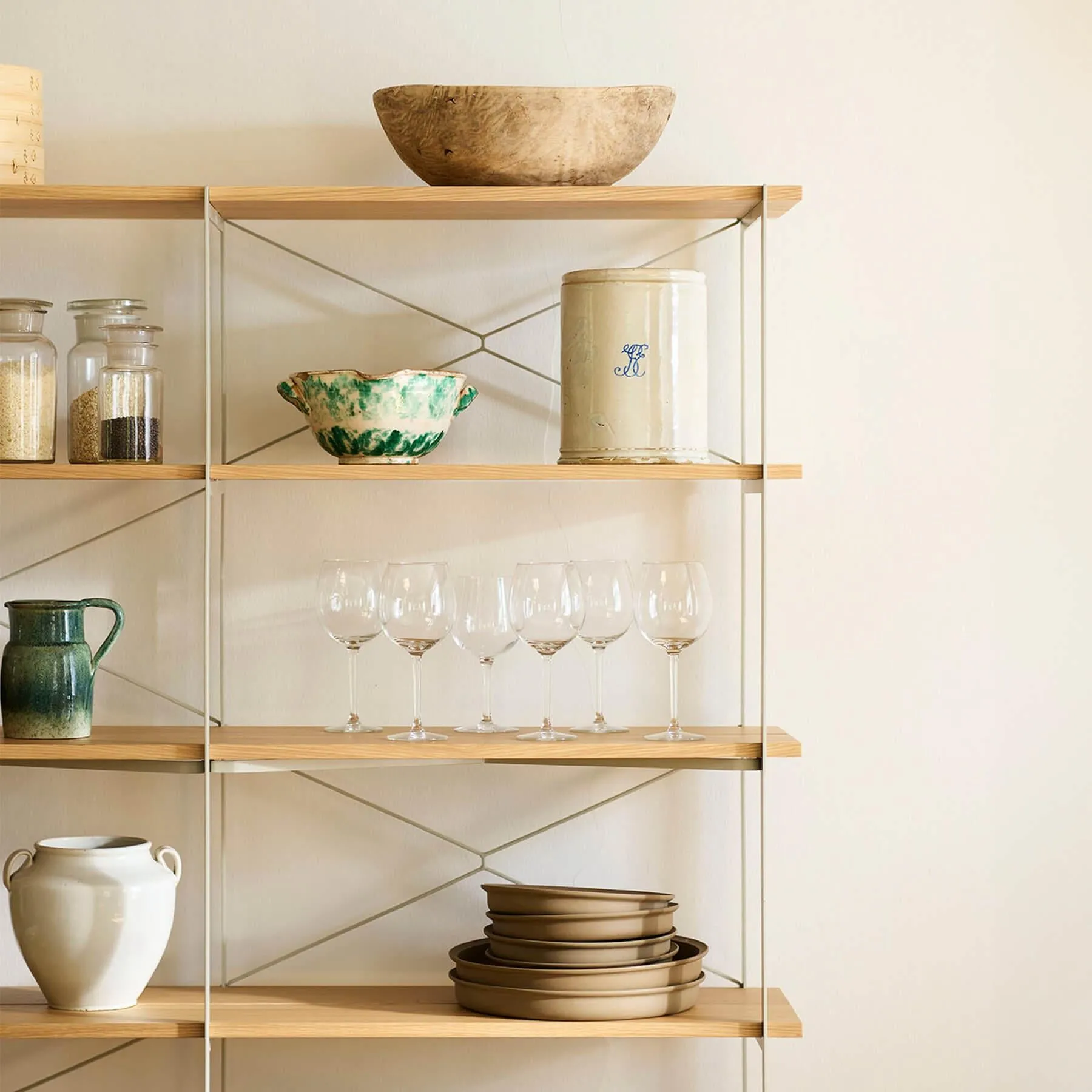 Low Narrow Shelving Unit - Oak, Metal Frame