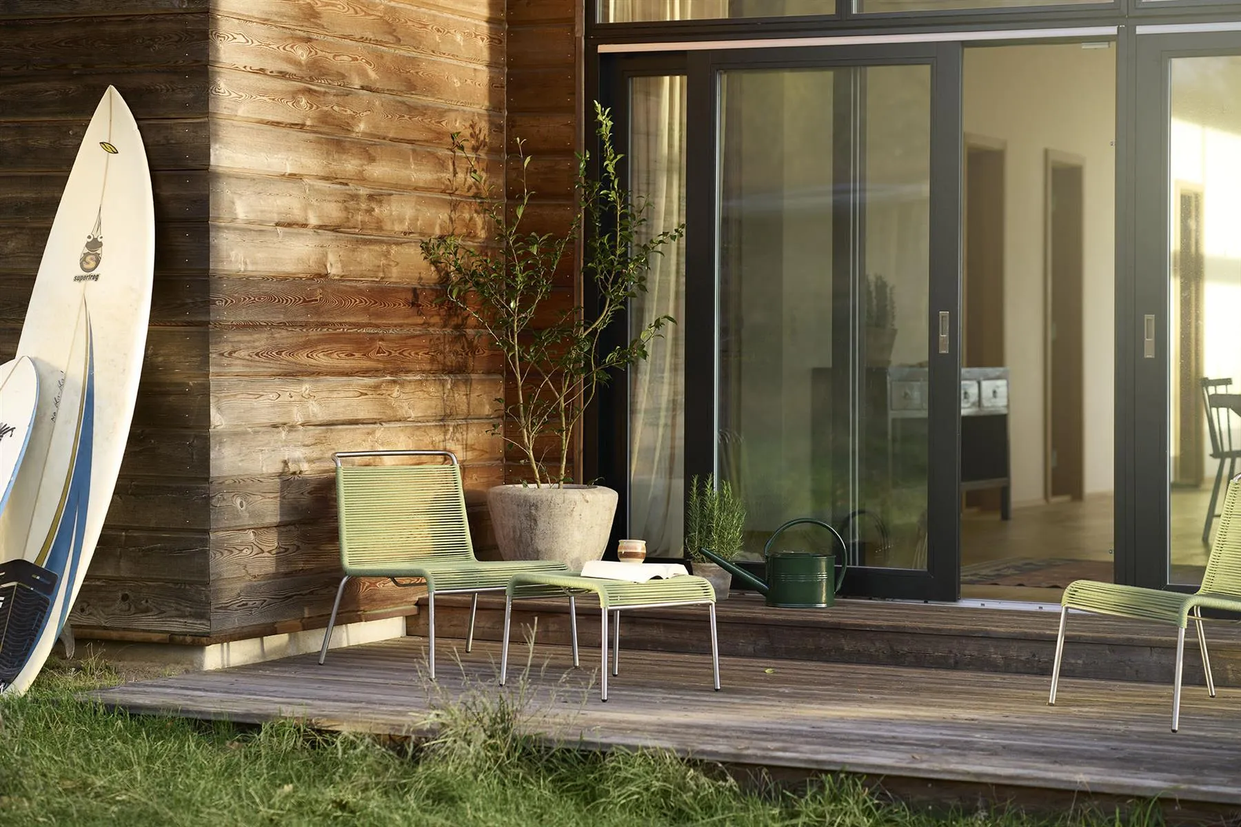 M20L Teglgard Cord Lounge Chair - Light Grey, Stainless Steel