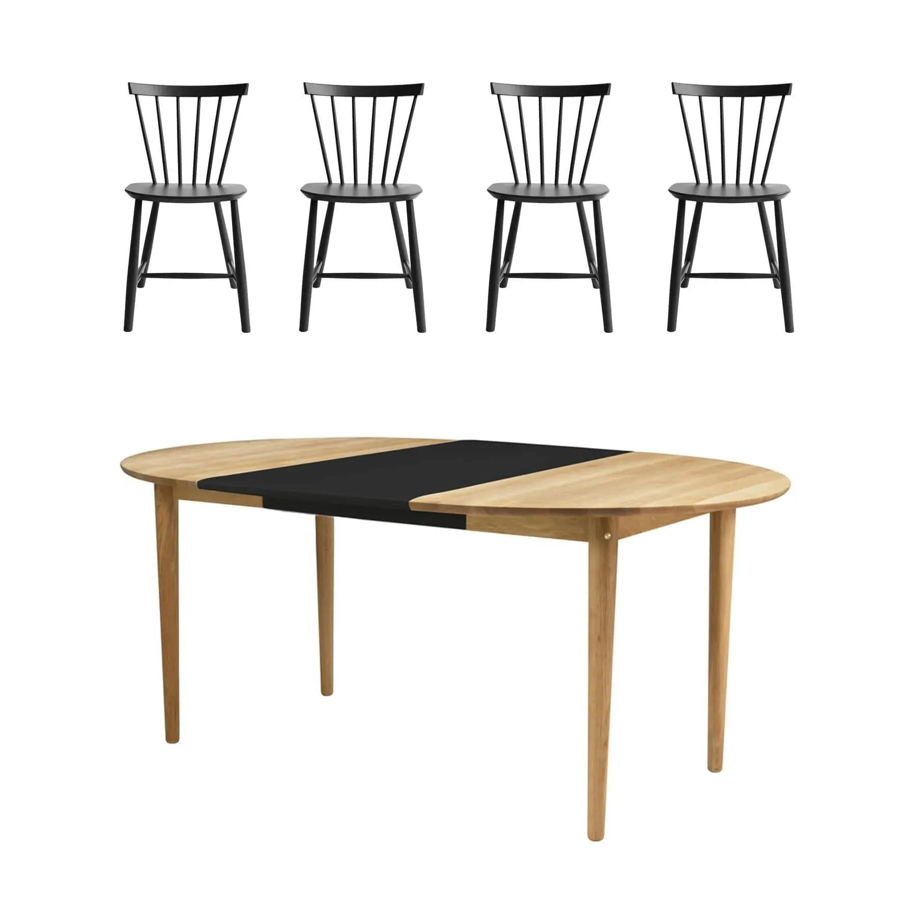 Round Dining Set with Extension - Black, Oak image