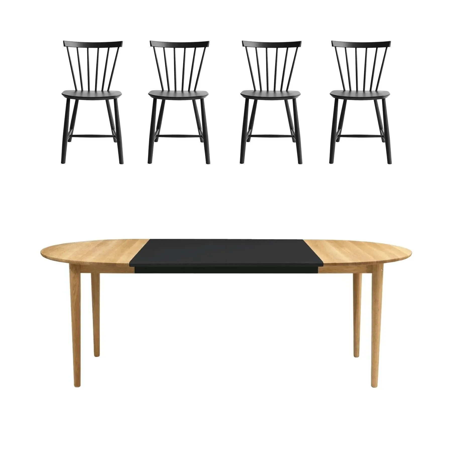 Round Dining Set with Extension - Black, Oak image