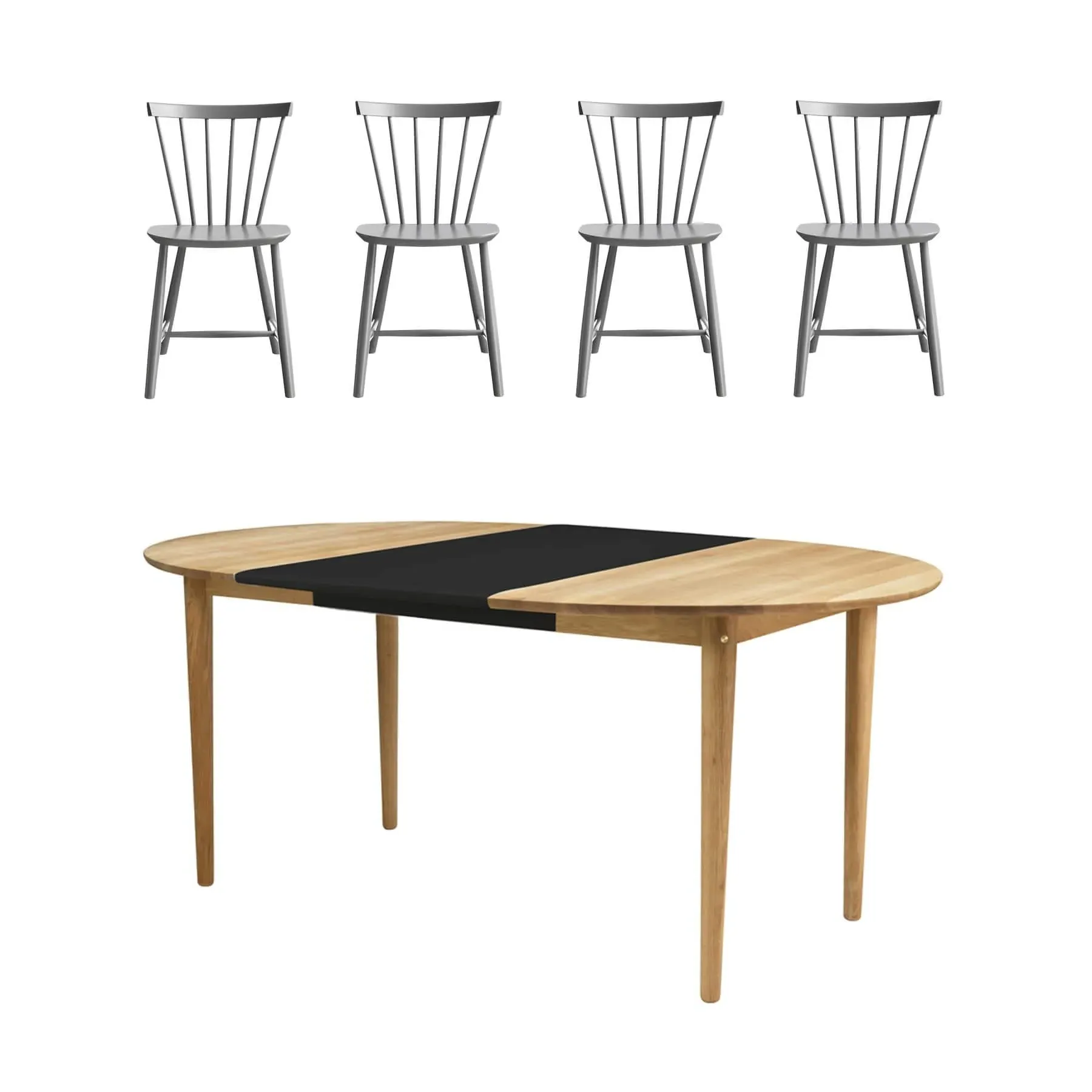 Round Dining Set with Extension - Green, Oak