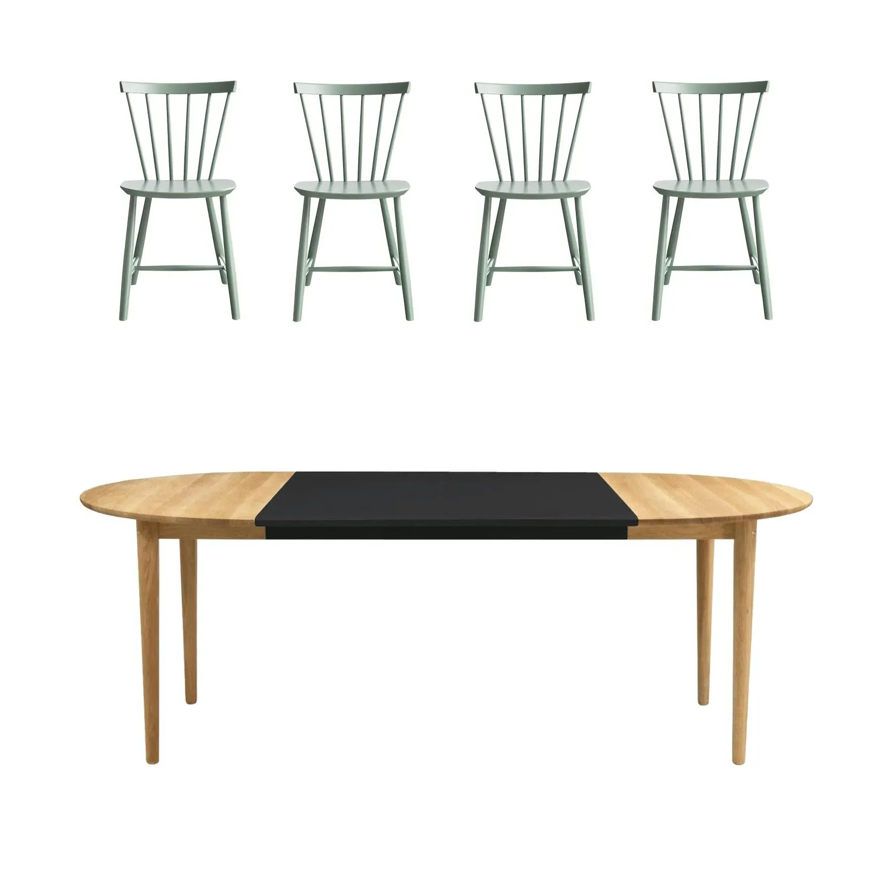 Round Dining Set with Extension - Green, Oak