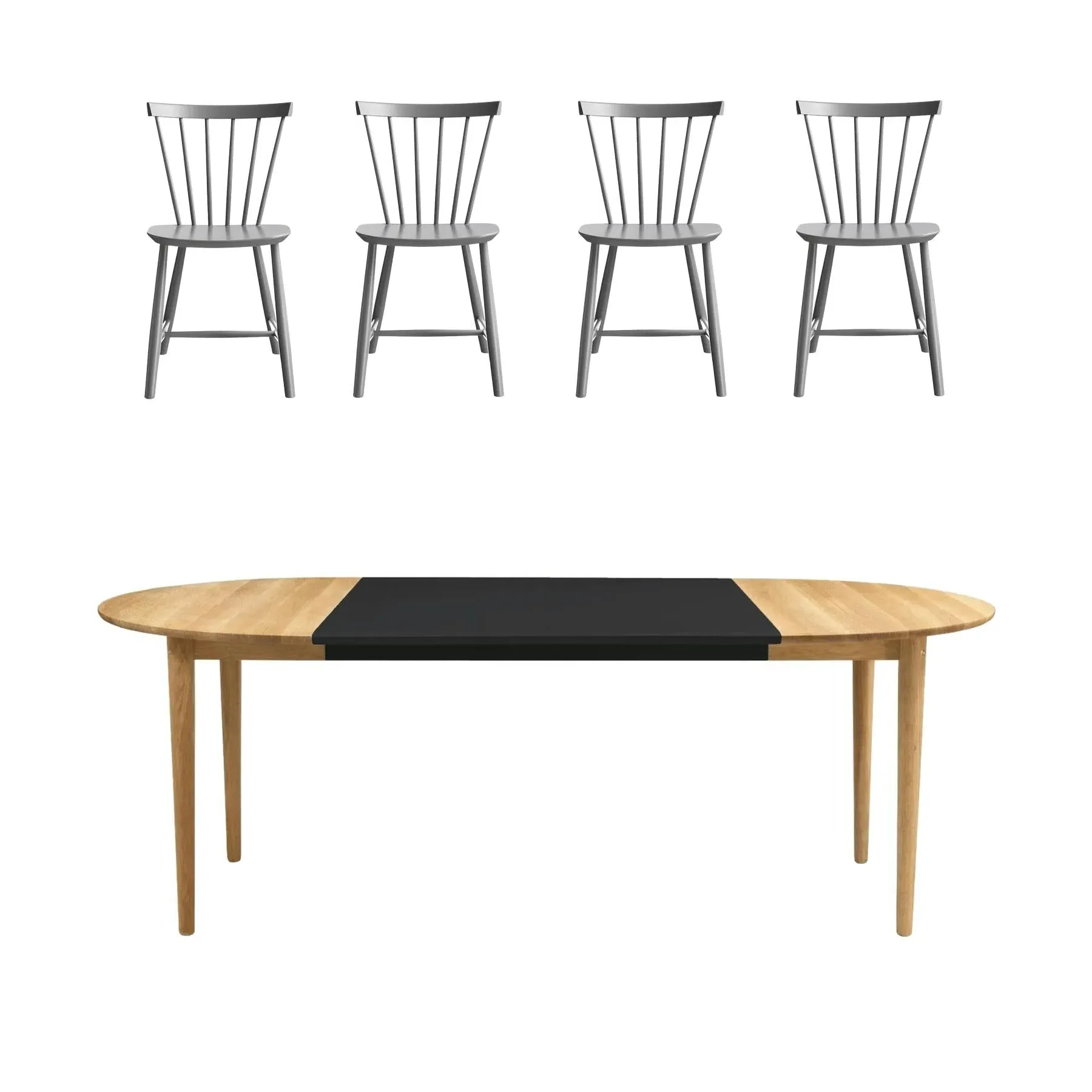 Round Dining Set with Extension - Grey, Oak