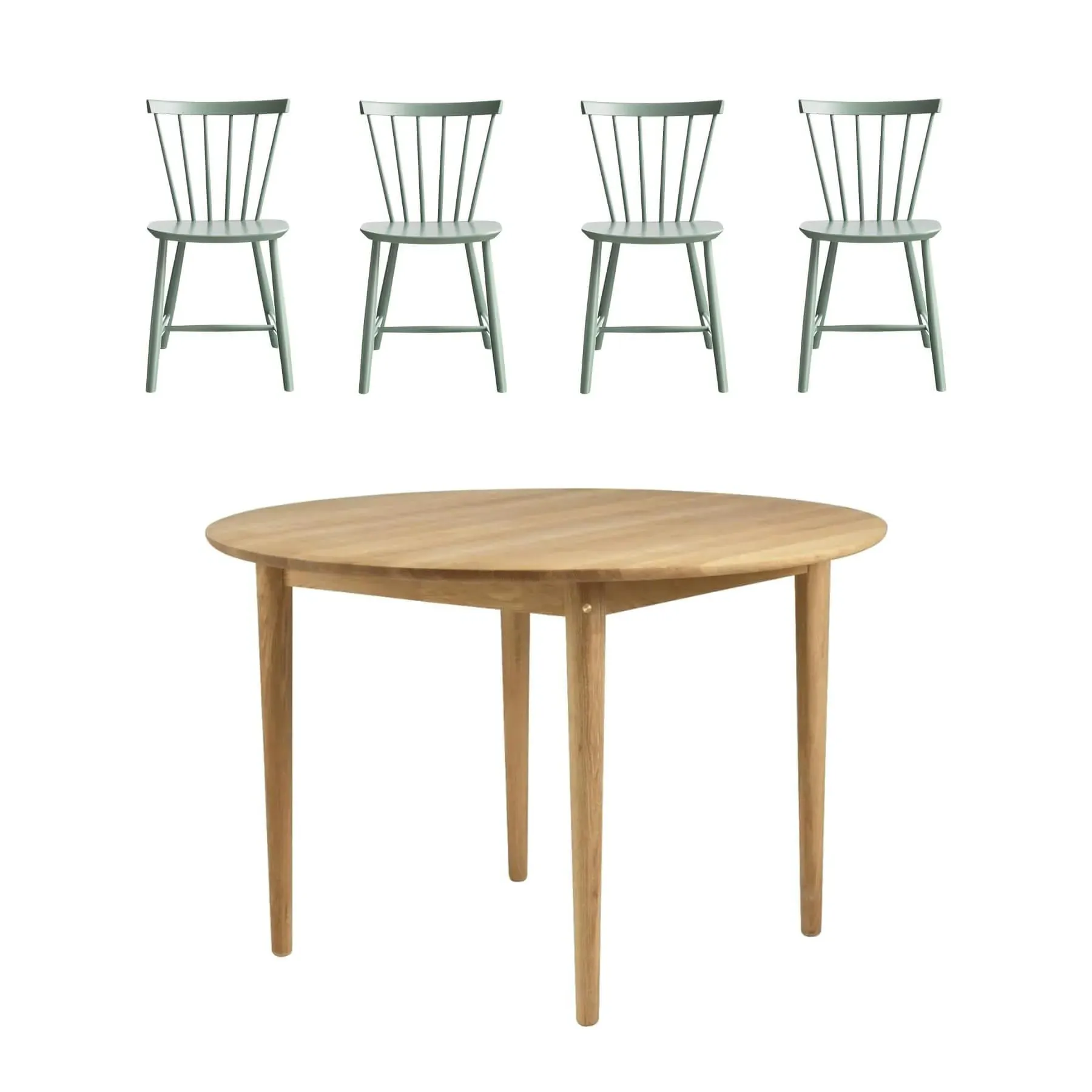 Round Dining Table Bundle - Dusty Green, Oak image