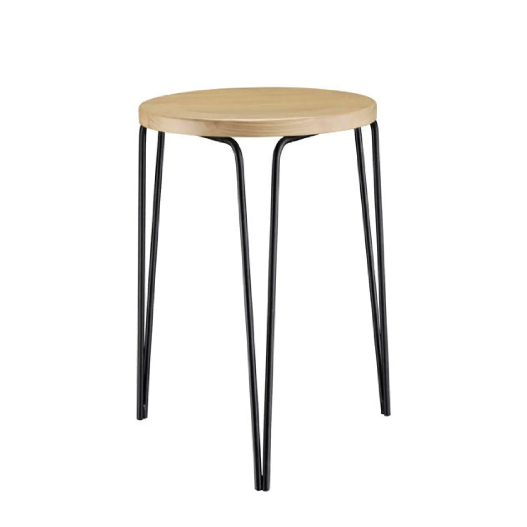 Round Stool with Steel Legs - Oak Wood image