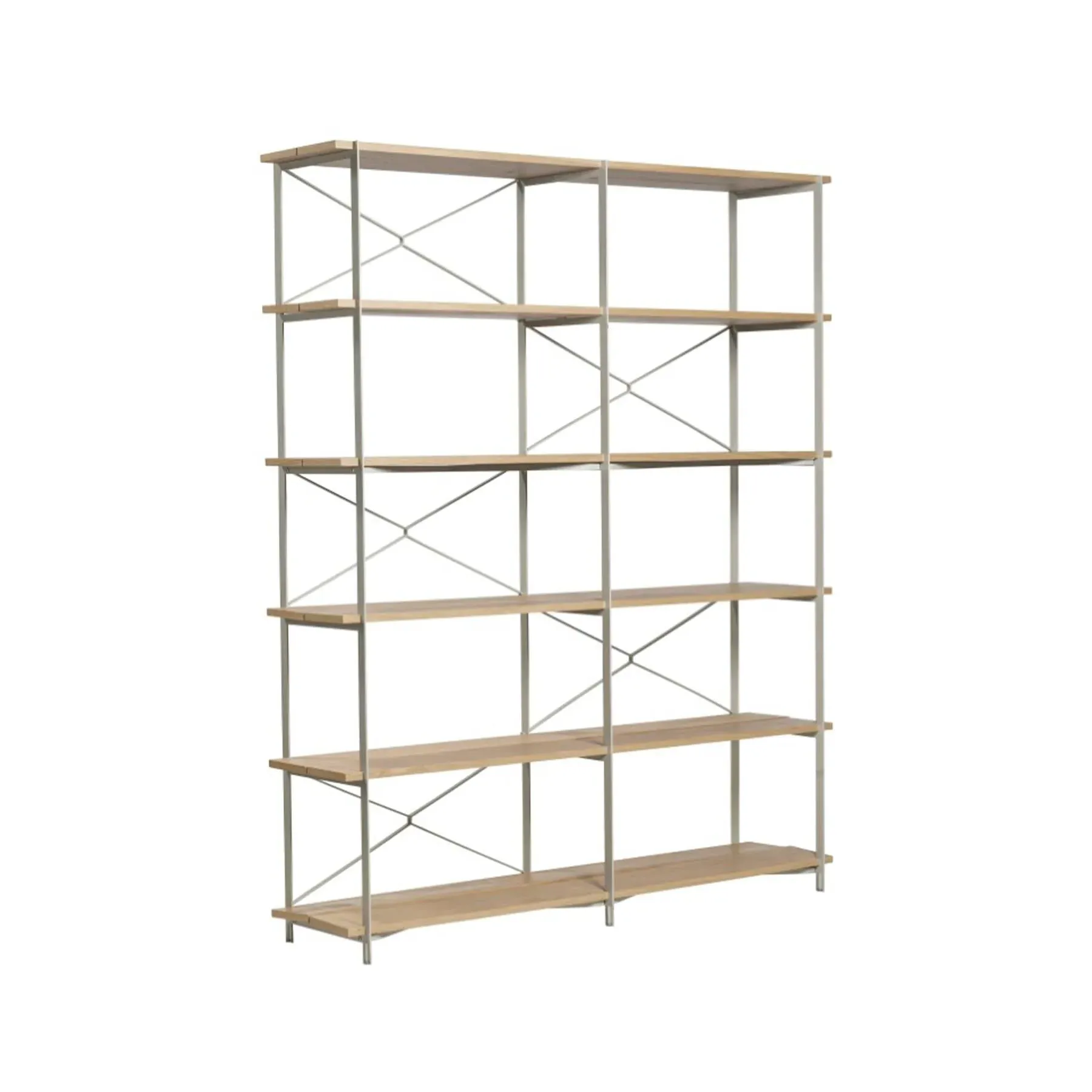 Tall Narrow Shelving Unit - Oak, Metal Frame