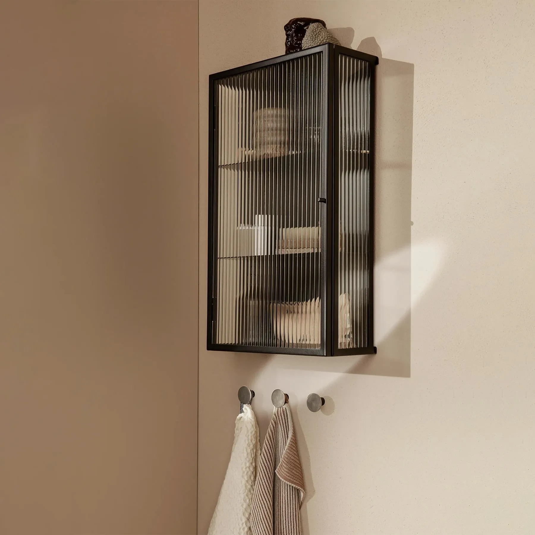 Wall Cabinet with Reeded Glass - Black, Steel