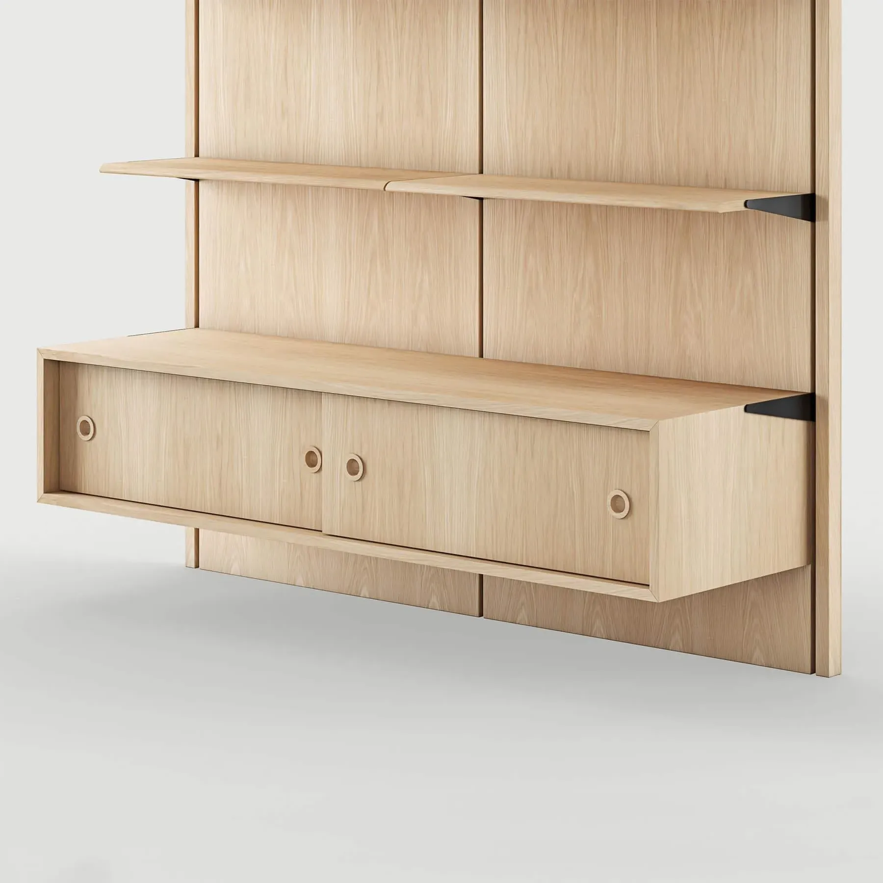Large Cabinet with Sliding Door for Panel System - Oak image