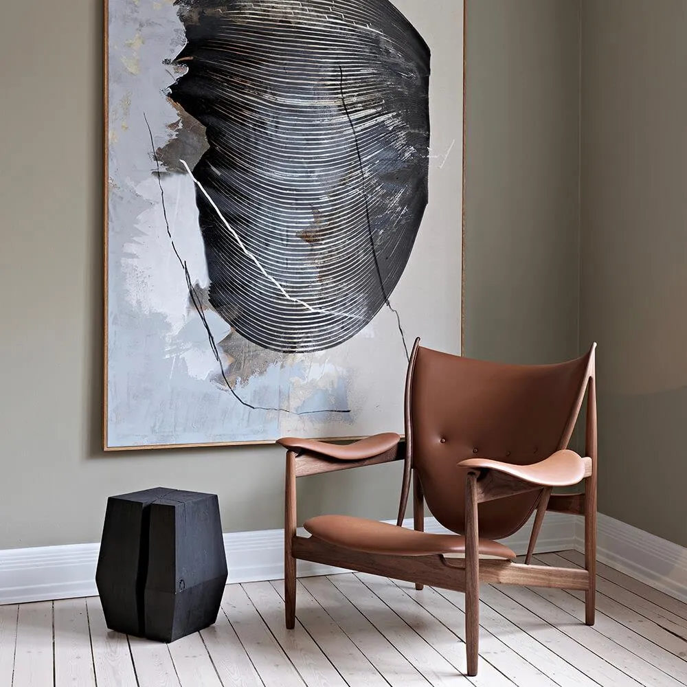 Lounge Chair with Curved Frame - Cognac, Leather