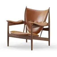 Lounge Chair with Curved Frame - Cognac, Leather