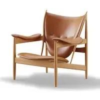 Lounge Chair with Curved Frame - Cognac, Leather