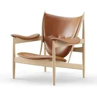 Lounge Chair with Curved Frame - Cognac, Leather