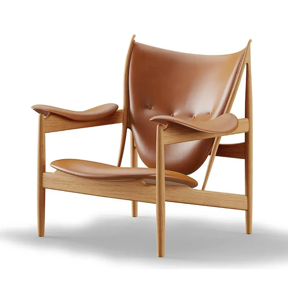 Lounge Chair with Curved Frame - Cognac, Leather