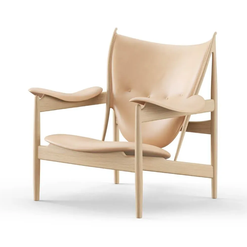 Lounge Chair with Curved Frame - Natural, Leather