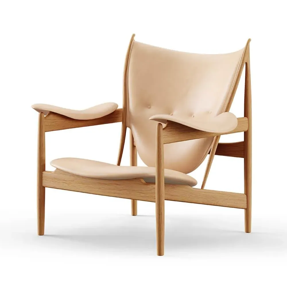 Lounge Chair with Curved Frame - Natural, Leather