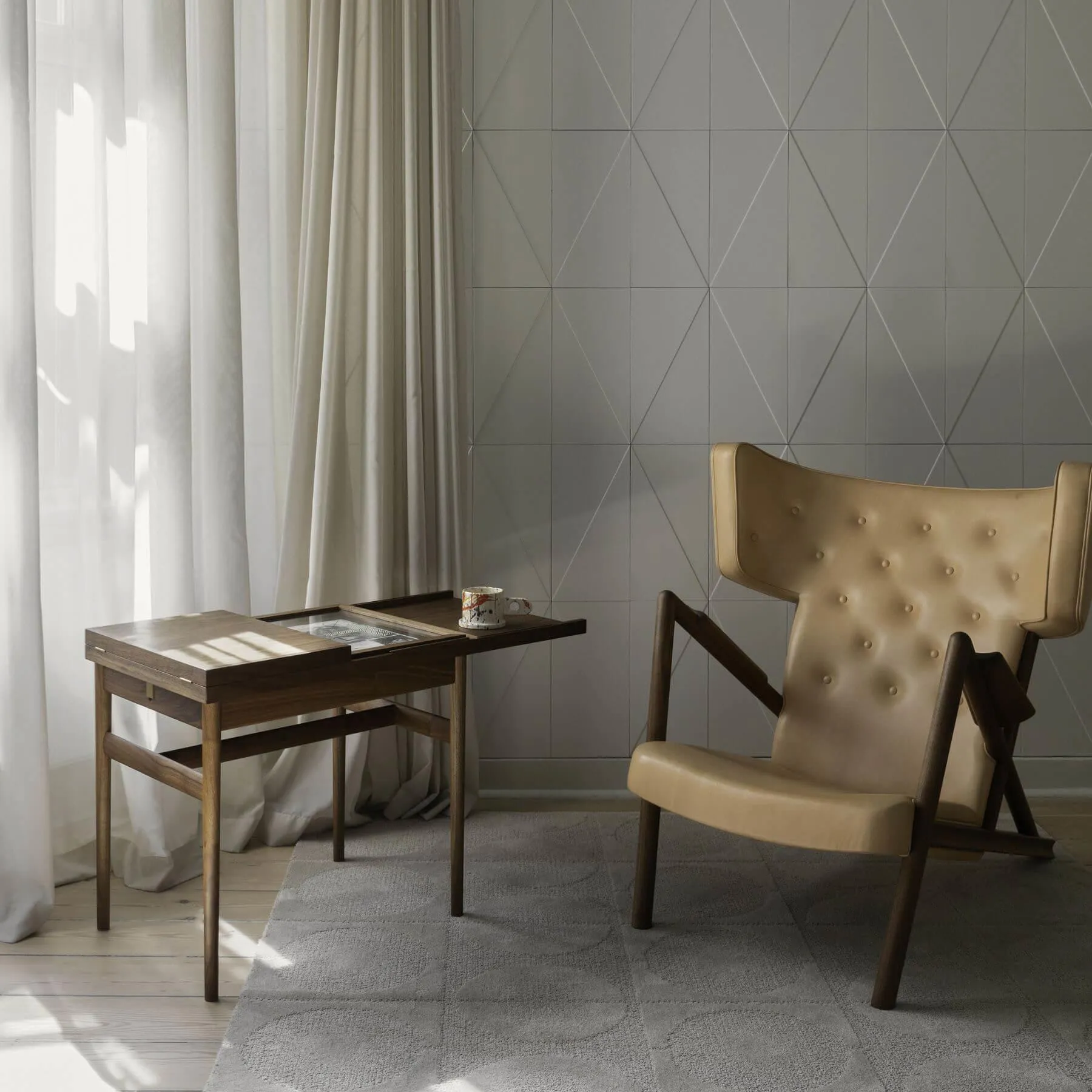 Lounge Chair with Sculpted Frame - Cognac, Leather