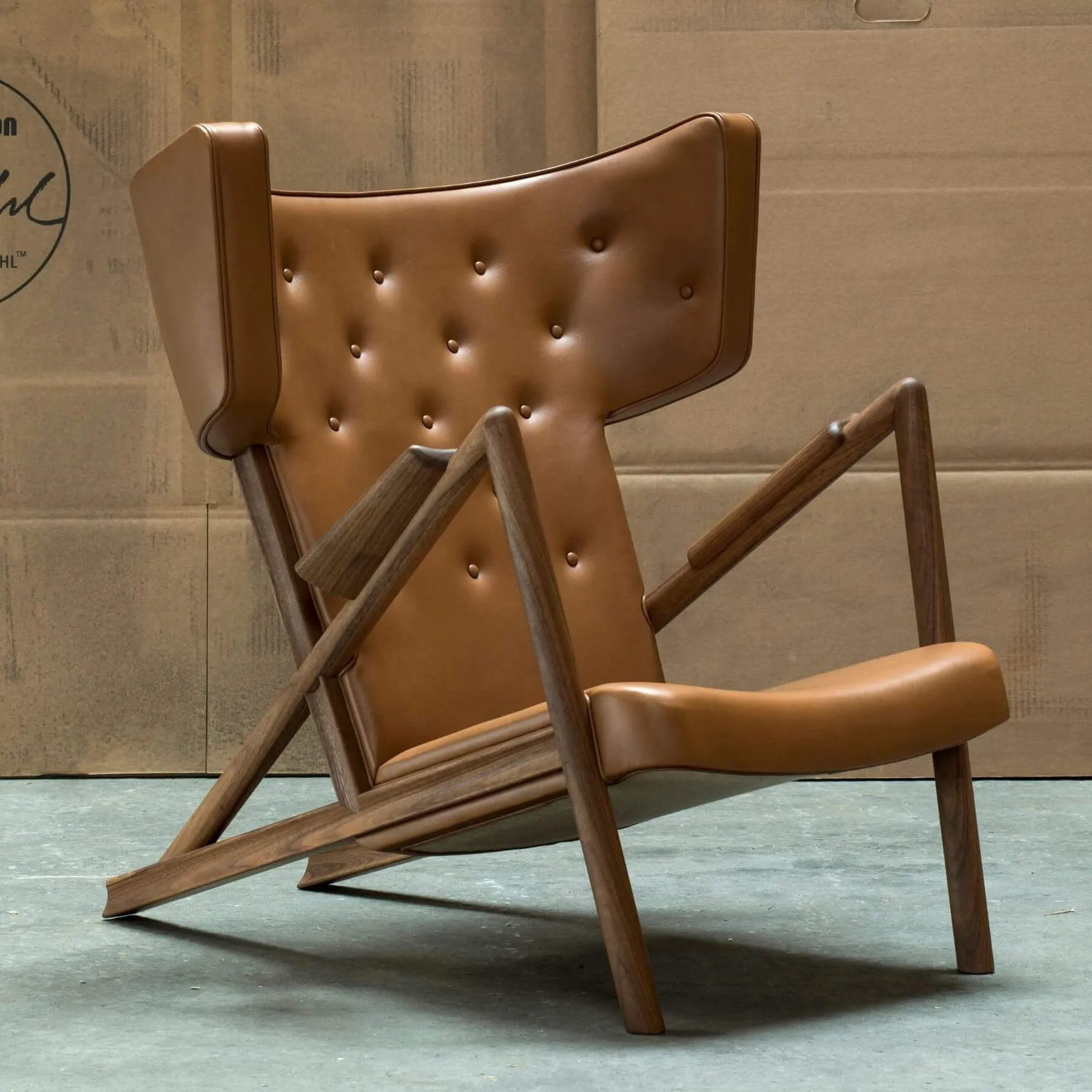 Lounge Chair with Sculpted Frame - Natural, Leather