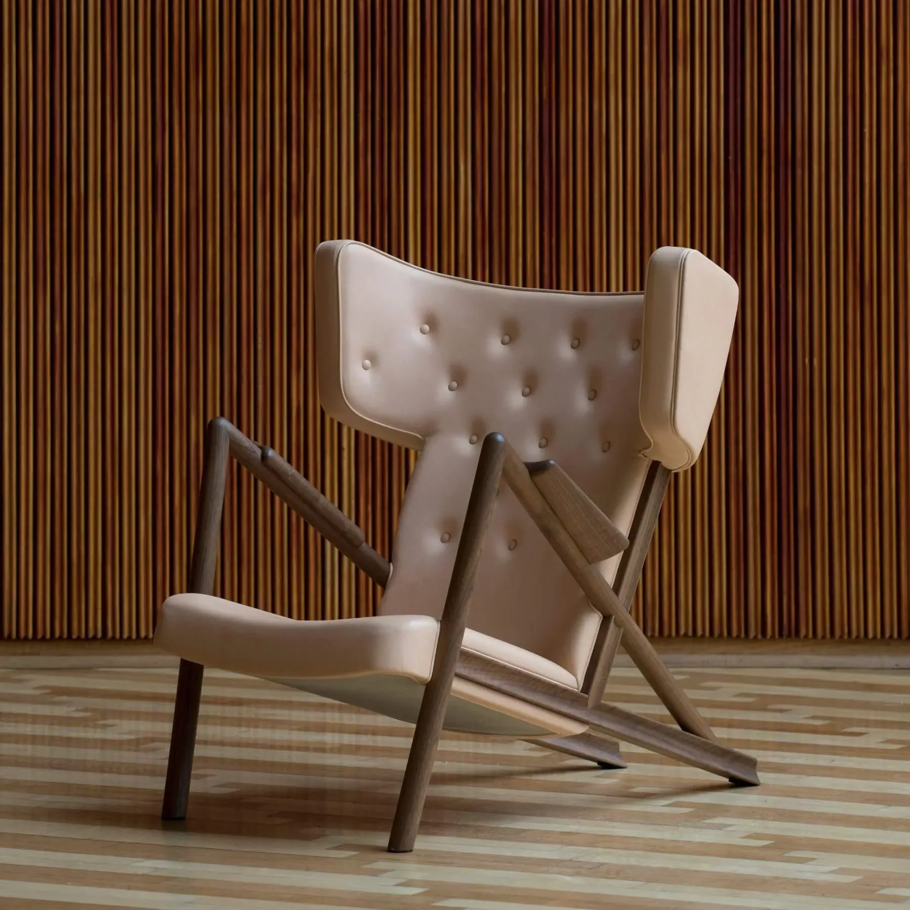 Lounge Chair with Sculpted Frame - Natural, Leather