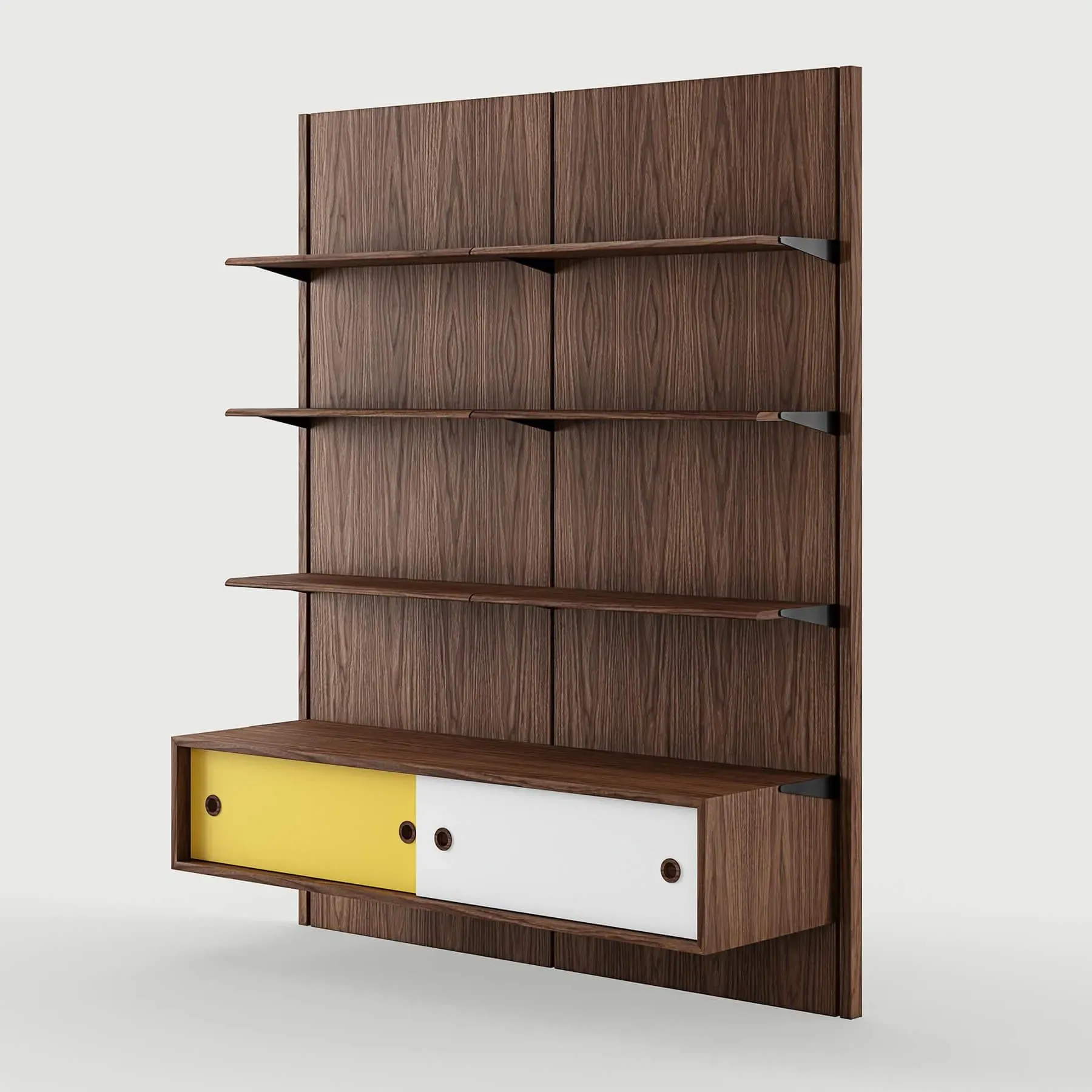 Panel Shelving System Config 2B - Walnut, Wood