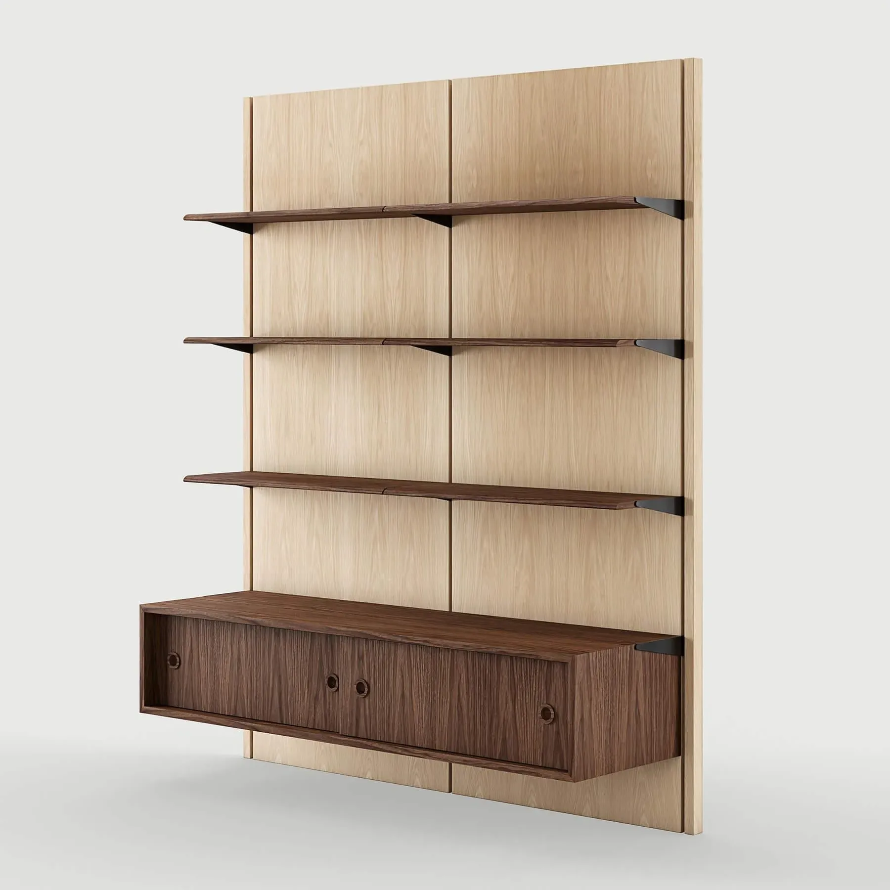 Panel Shelving System Config 2B - Walnut, Wood