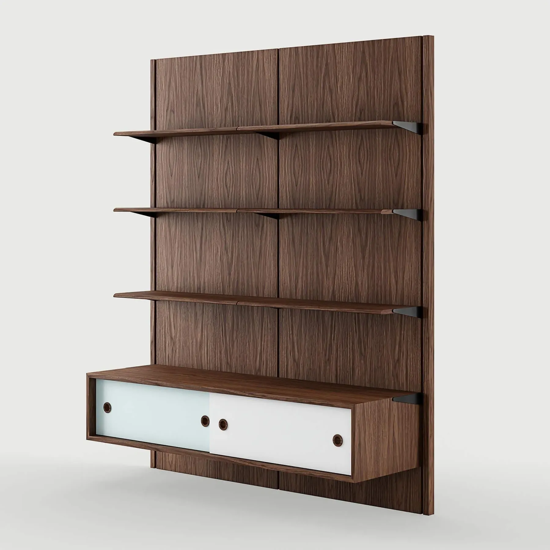 Panel Shelving System Config 2B - Walnut, Wood
