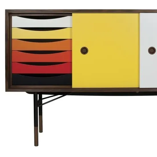 Sideboard Unit with Sliding Doors - White, Oak