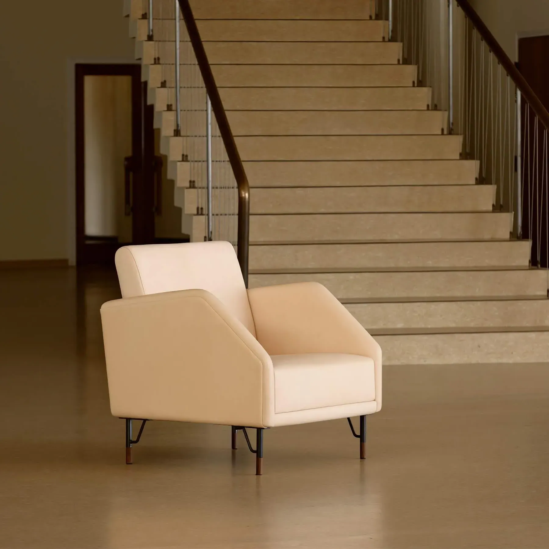 Upholstered Chair with Steel Frame - Steel, Oak