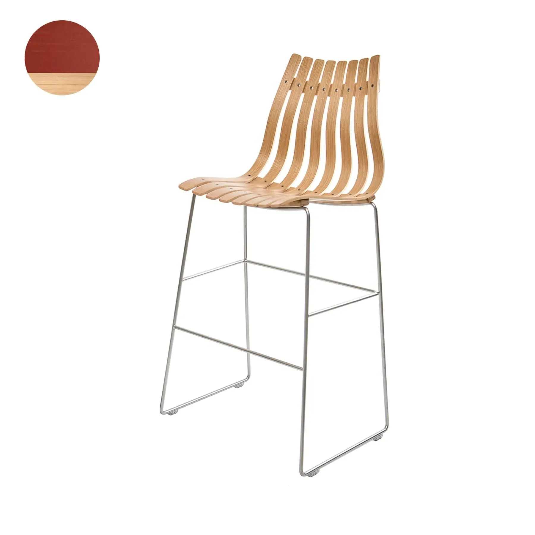 Bar Stool with High Back - Red, Laminated Wood