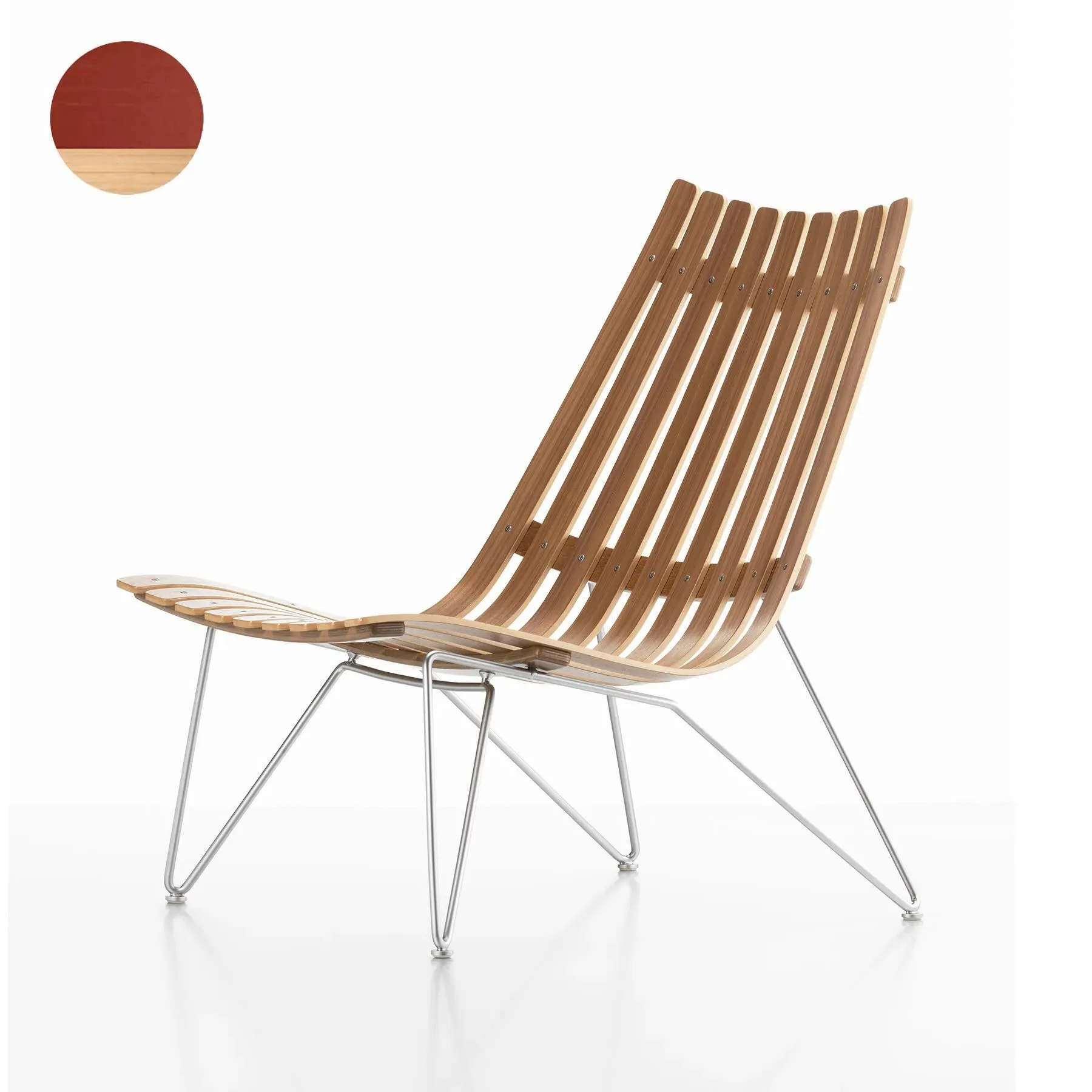 Bolt Lounge Chair with Slats - Red, Wood
