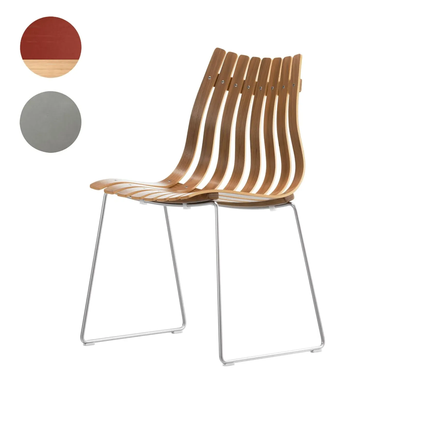 Dining Chair with Chrome Base - Red, Oak