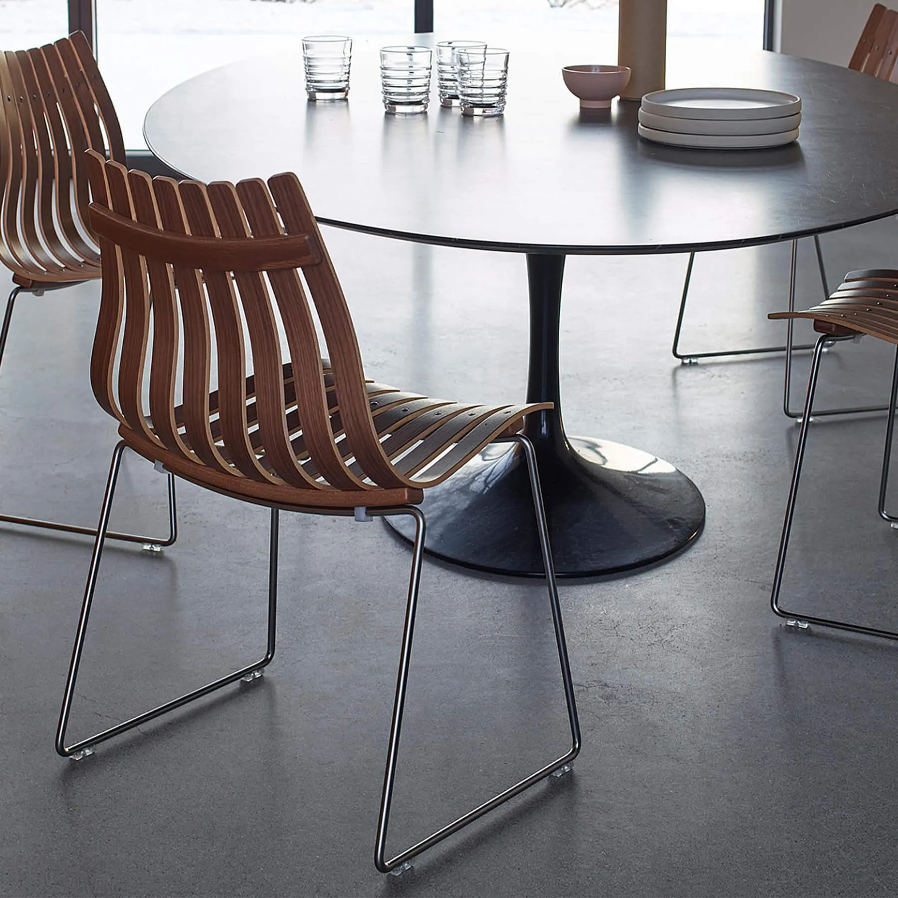 Dining Chair with Steel Base - Walnut, Wood