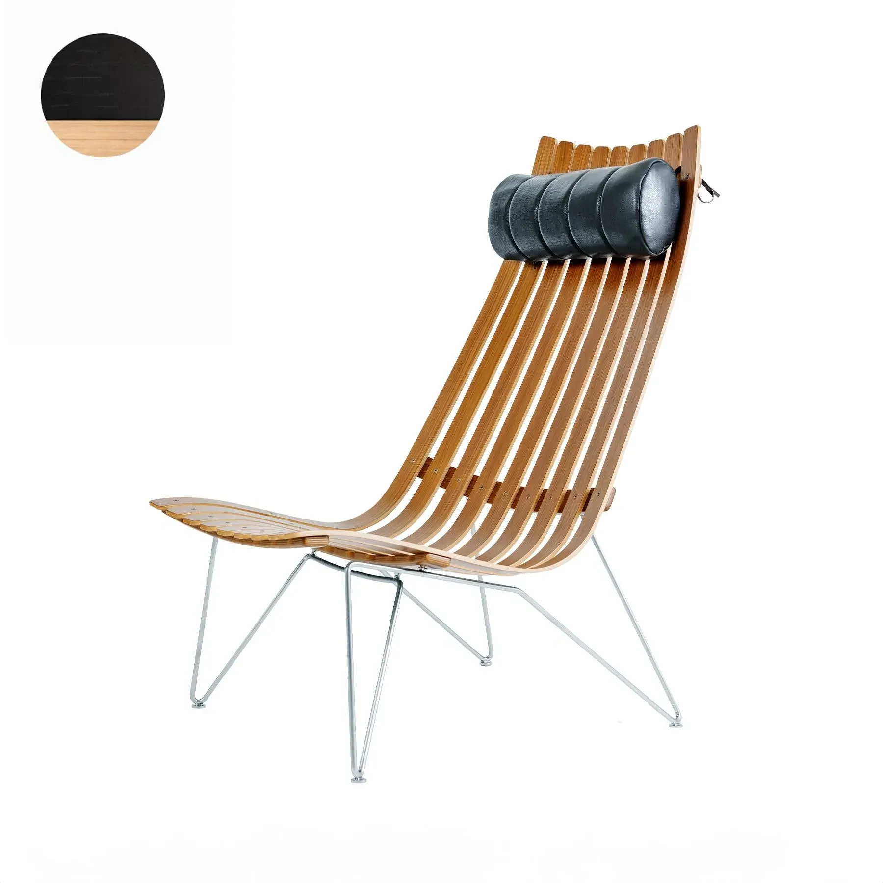 High-Back Lounge Chair with Swivel - Black, Leather