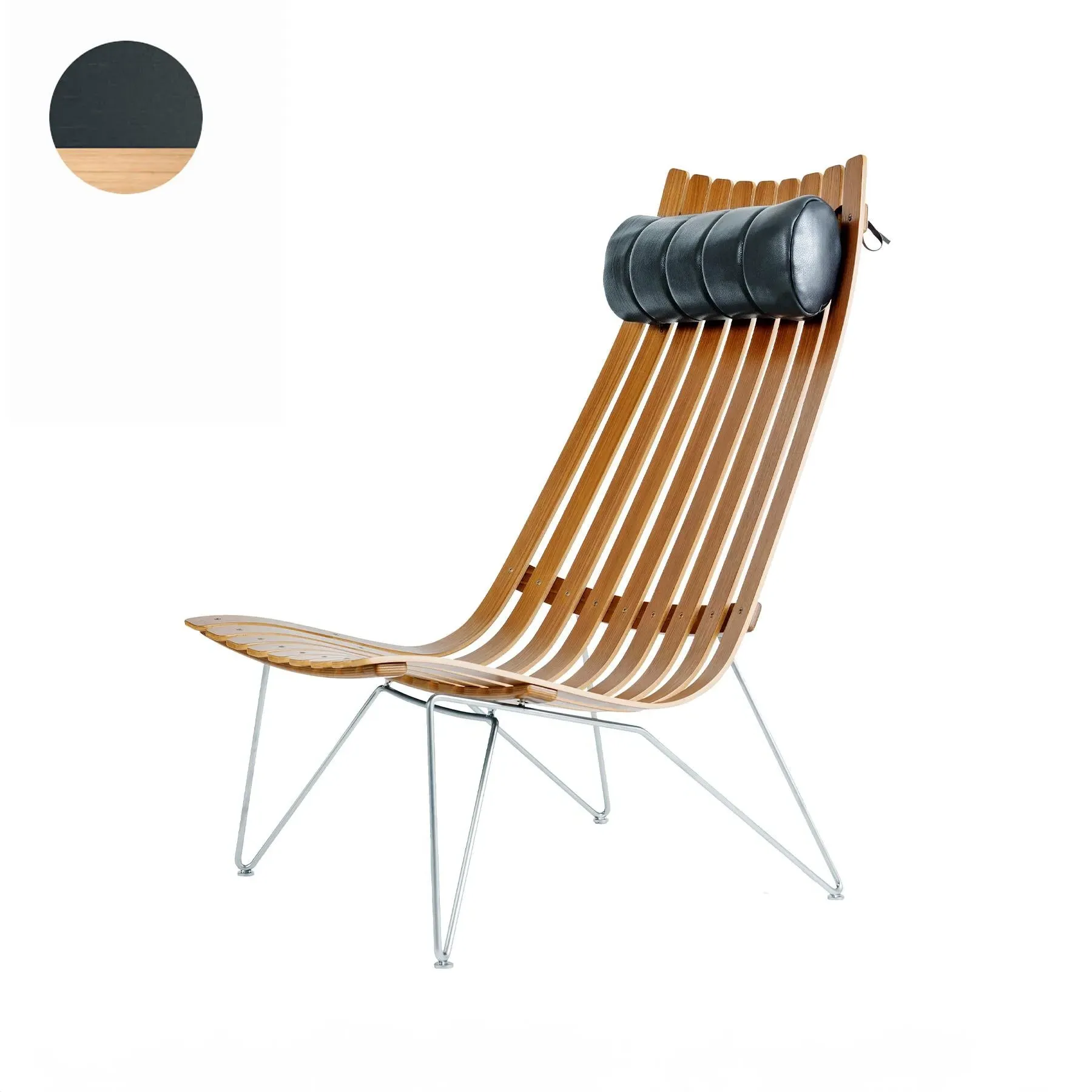 High-Back Lounge Chair with Swivel - Blue, Leather