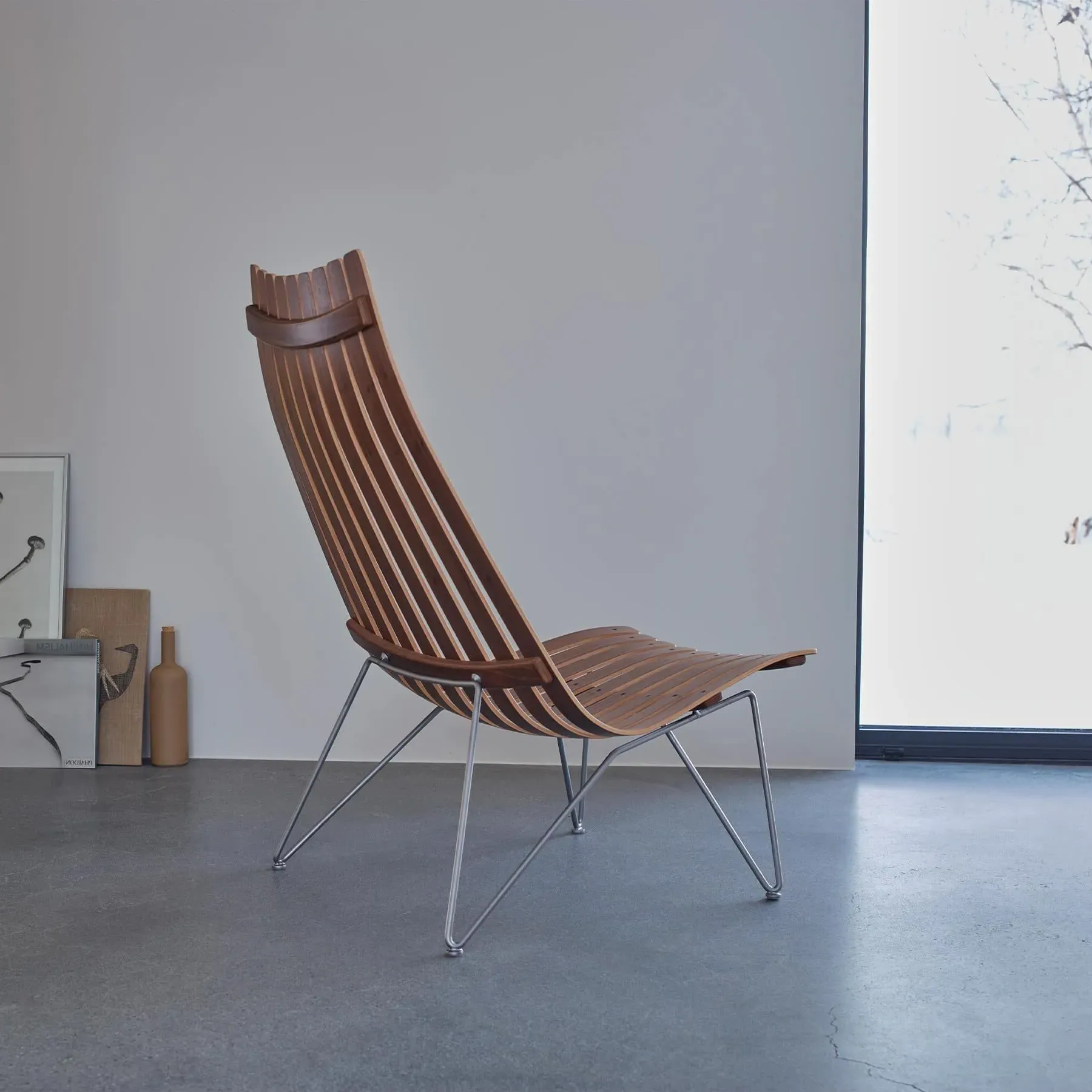 High-Back Lounge Chair with Swivel - White, Wood