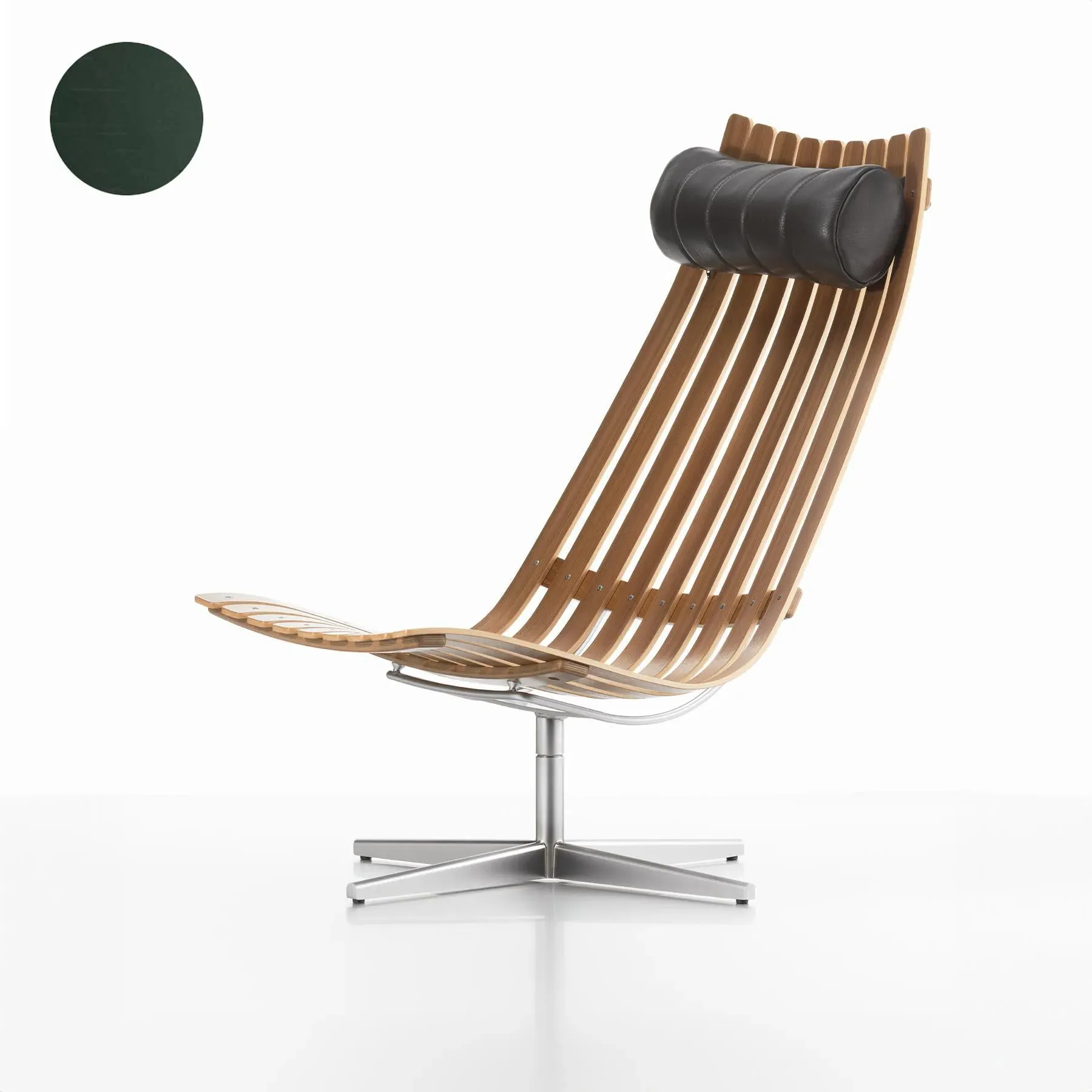 High-Back Swivel Chair with Cushion - Green, Oak